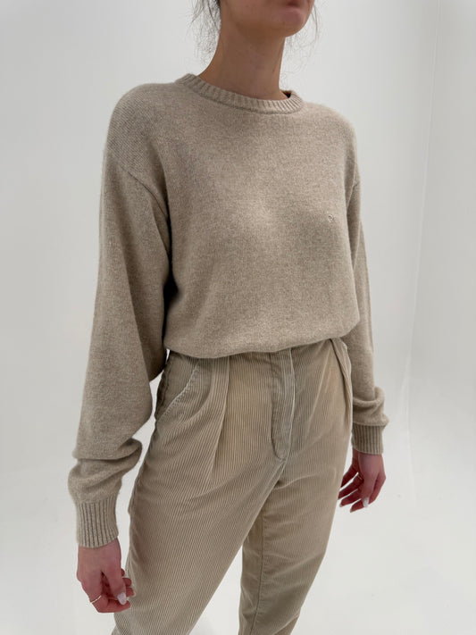 Pulover nude de brand luxury Pierre Cardin din lana extrafina cu cașmir în croi lejer