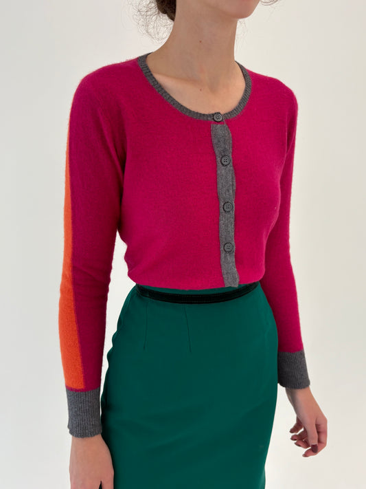 Cardigan colorblock din gama Max Mara din lana merino extrafina în culori tari