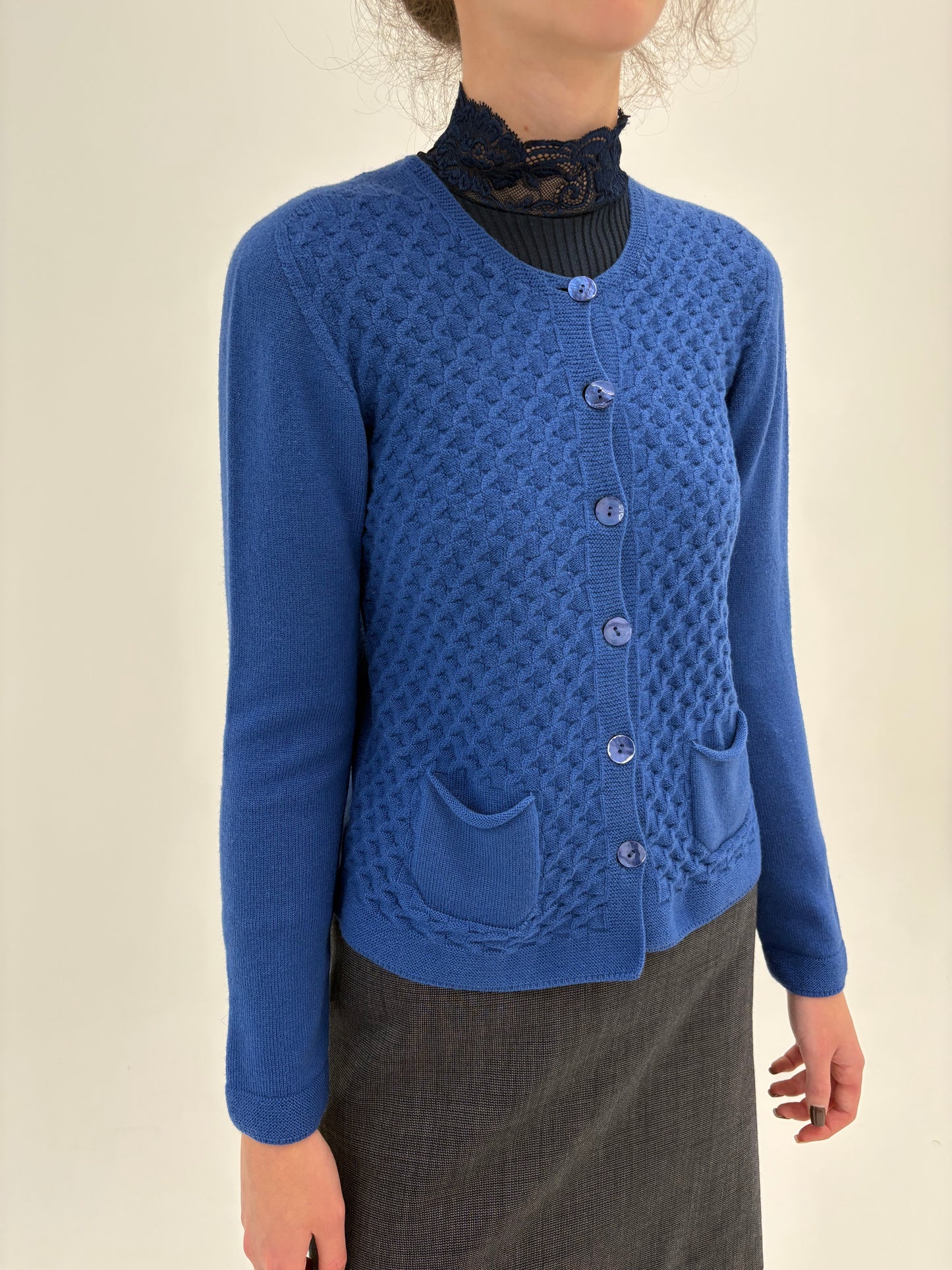 Cardigan gros de gramaj mare albastru ciel din lana merino extrafina