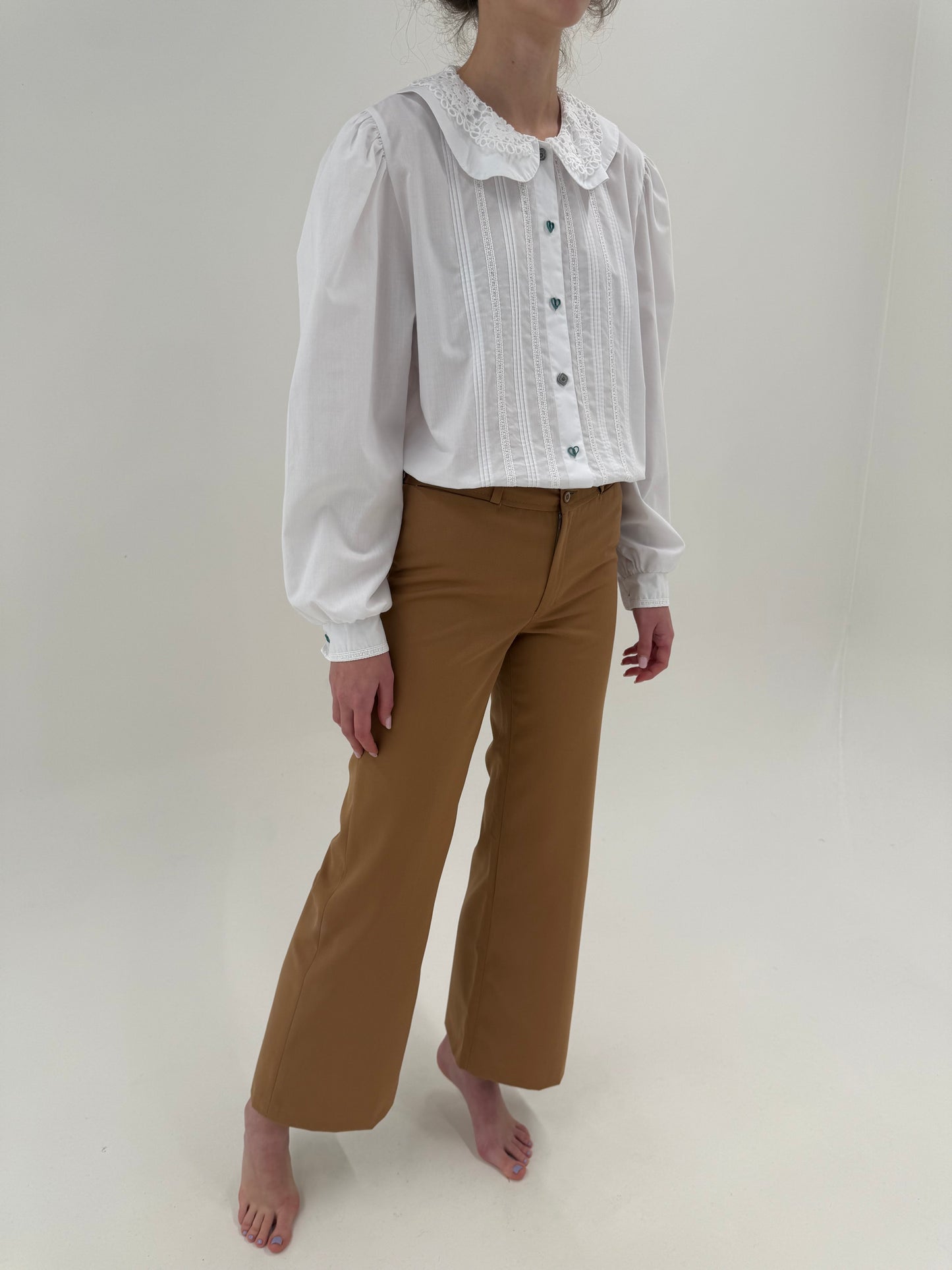 Pantaloni camel palazzo din worsted extrafine wool