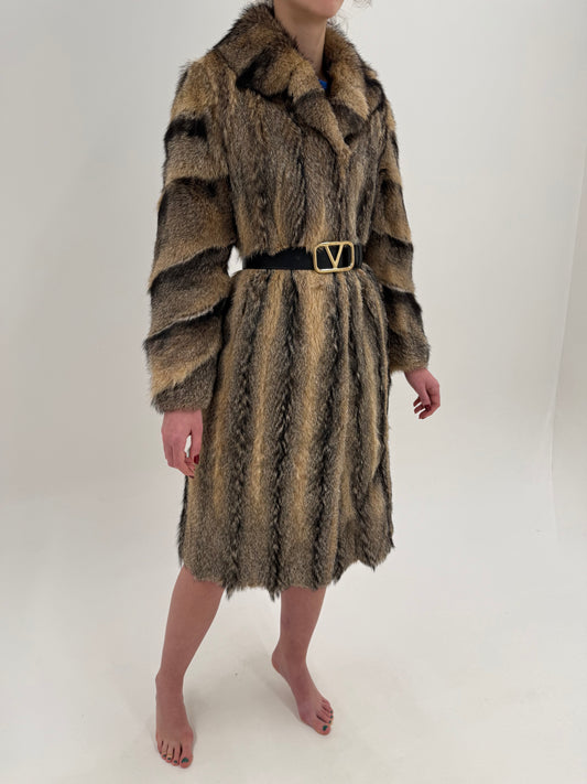 Blană naturală de enot în dungi naturale și combinație superbă de culori