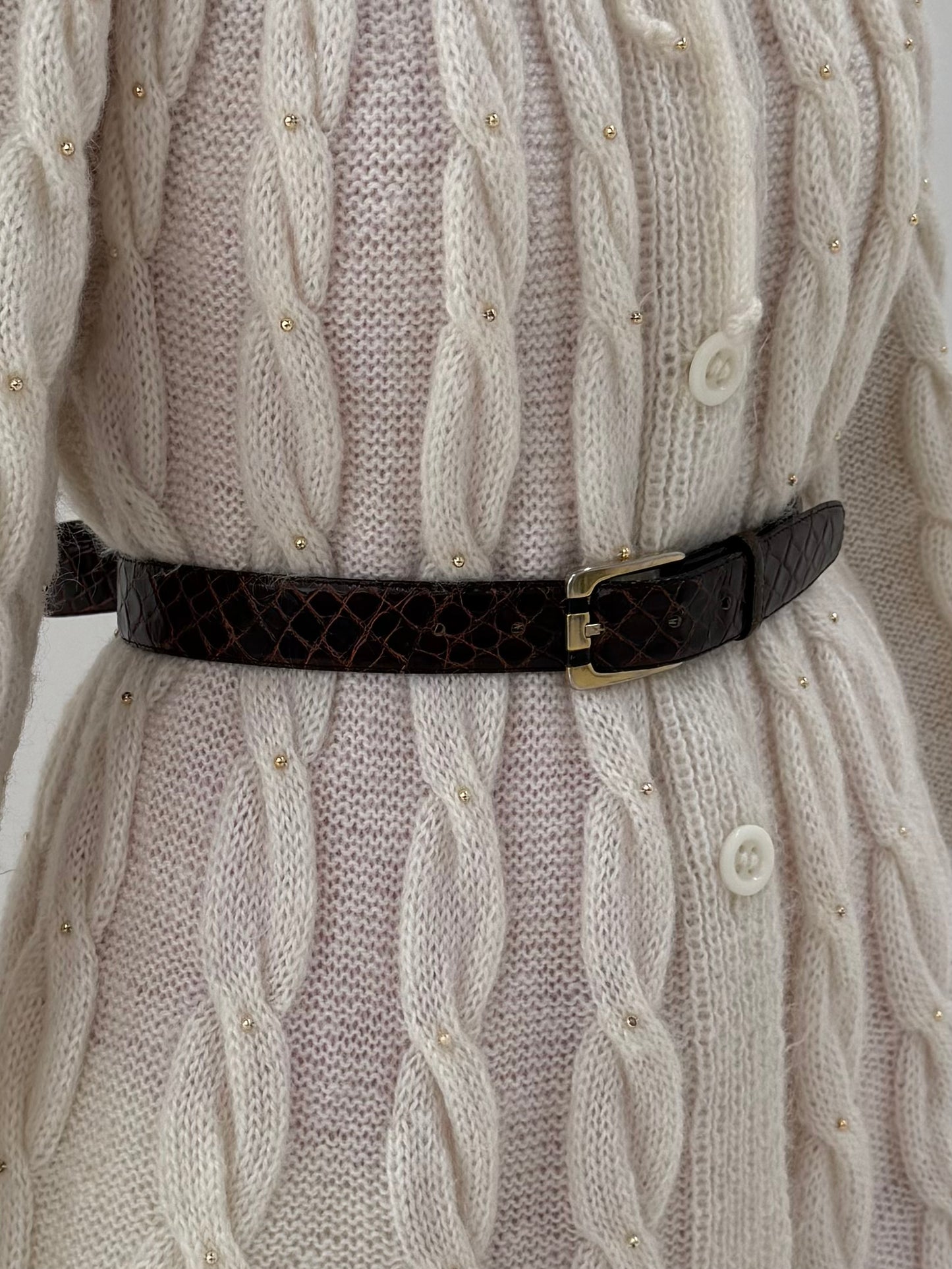 Curea maro ciocolată din piele embosat croco naturală