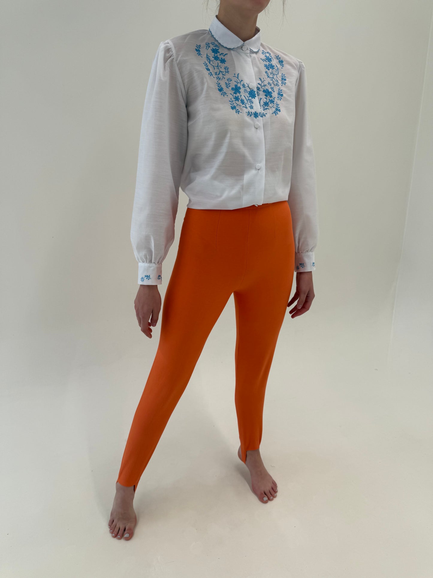 Pantaloni high end italienești oranj l cu etrier din bumbac modelator