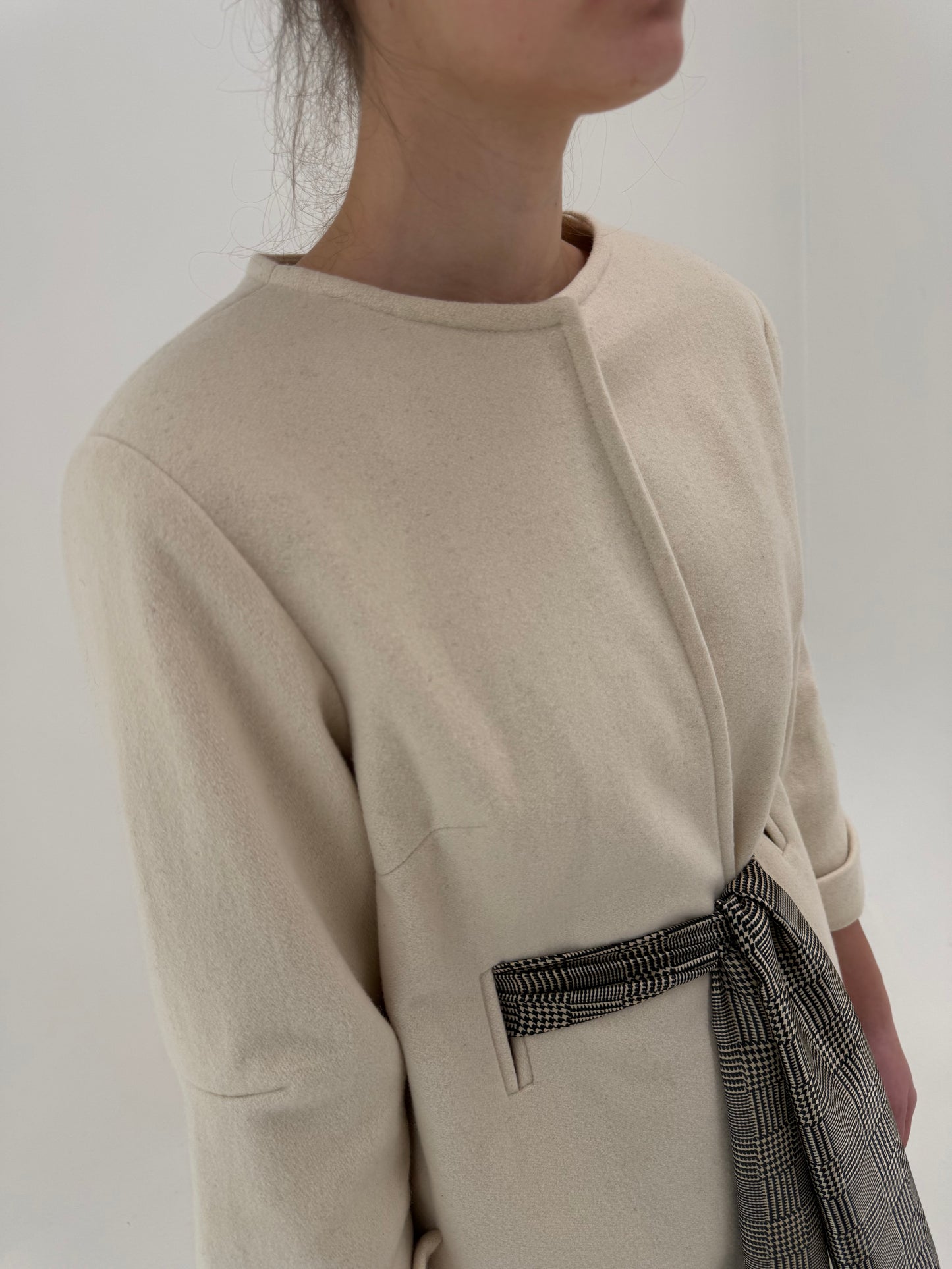 Pardesiu vintage luxury Pierre Cardin cu cordon din mătase naturală din stofă melanj