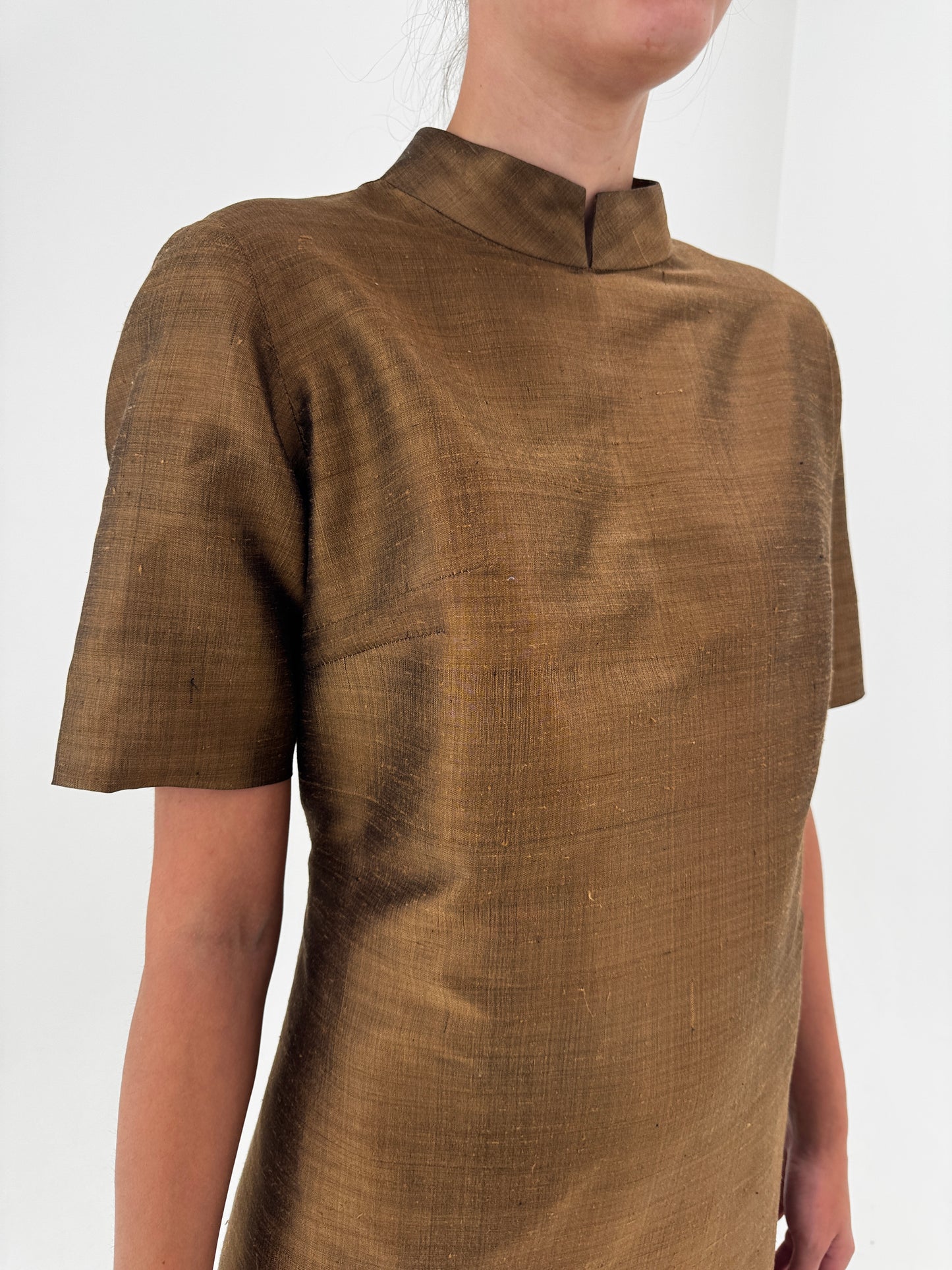 Rochie vintage maxi old vintage final de ani 60 din mătase thailandeză groasa țesută manual