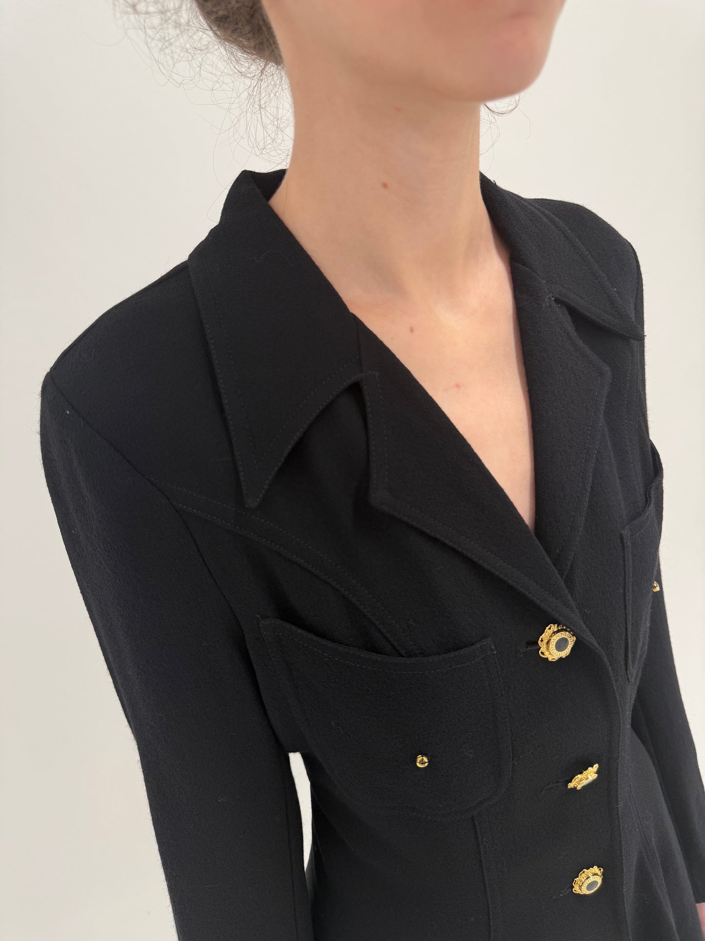 LBD old vintage late 80’s cambrata din creppe de lana extrafina