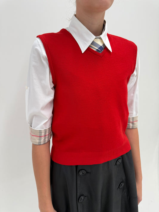 Vestă / top Burberry vintage din lana extrafina în croi ușor cropped