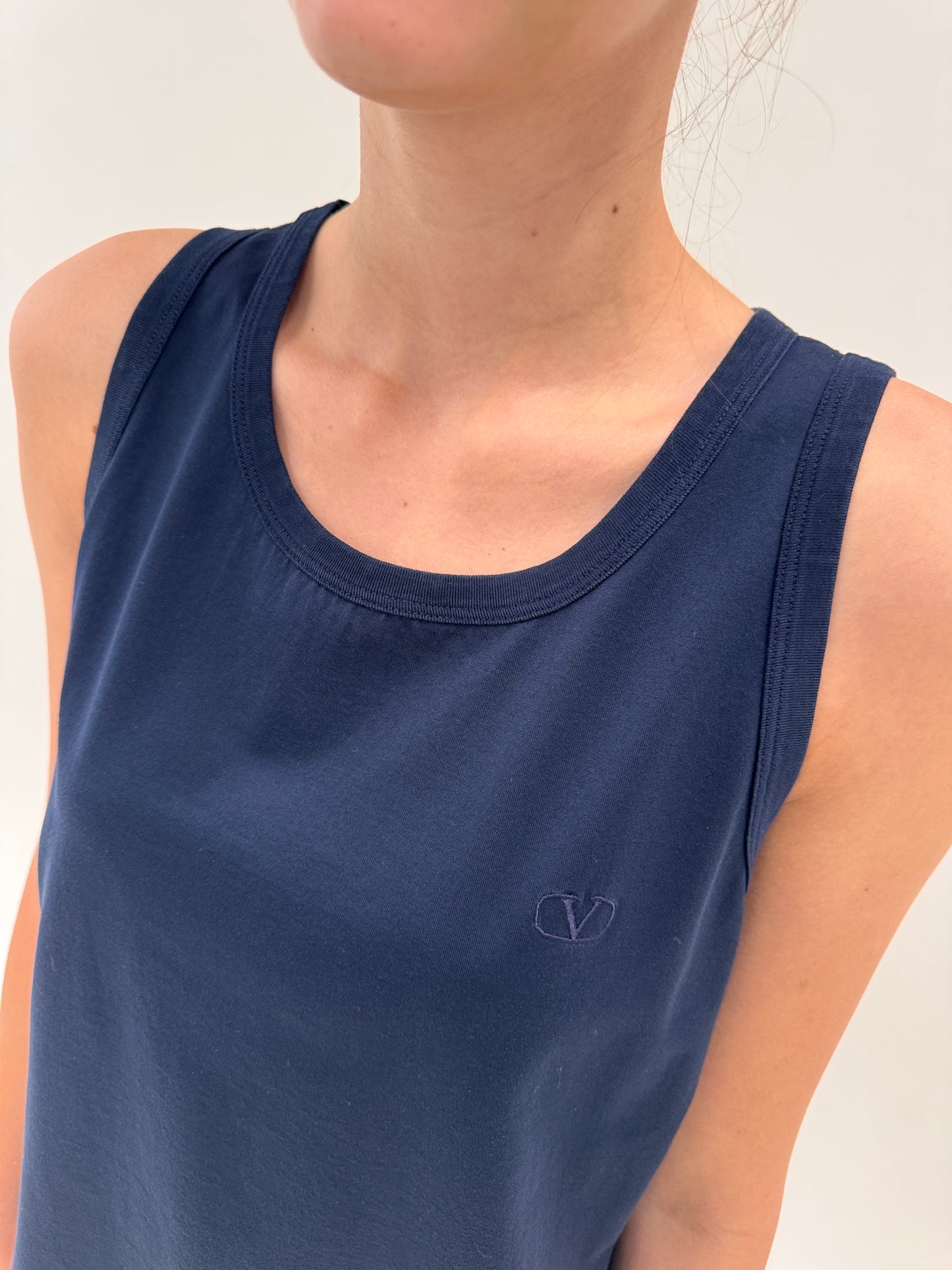 Top Valentino din Bumbac excepțional cu logoul discret al brandului Navy blue