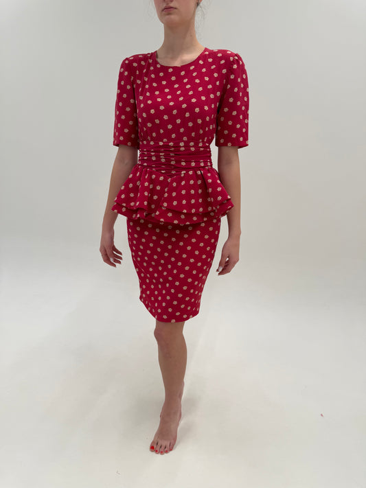 Rochie vintage cu buline și peplum din mătase naturală în croi super elaborat