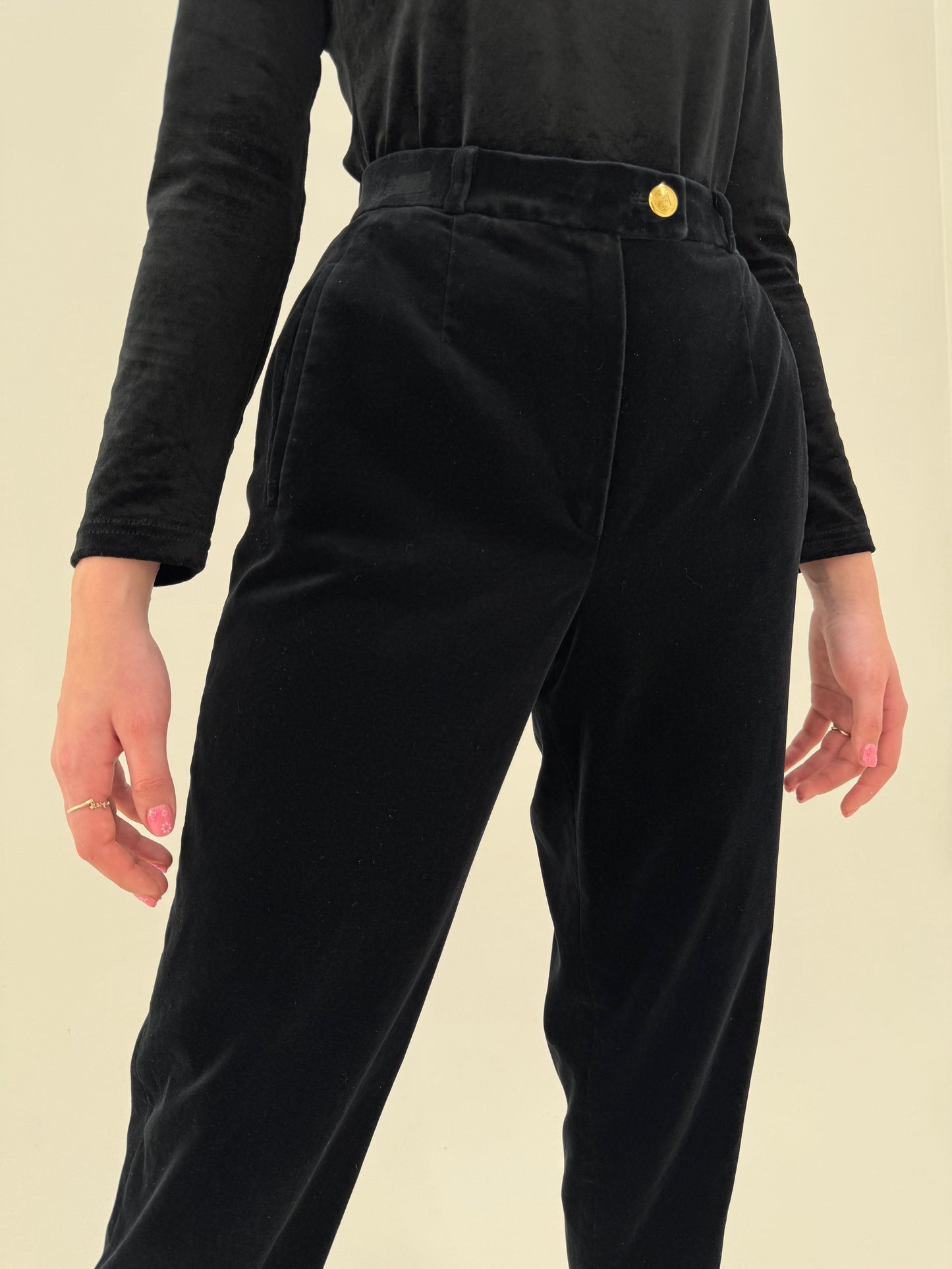 Pantaloni de brand super premium negri din catifea