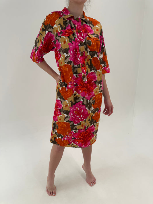 Robe chemise vintage italiană din bumbac premium în culori tari cu buzunare