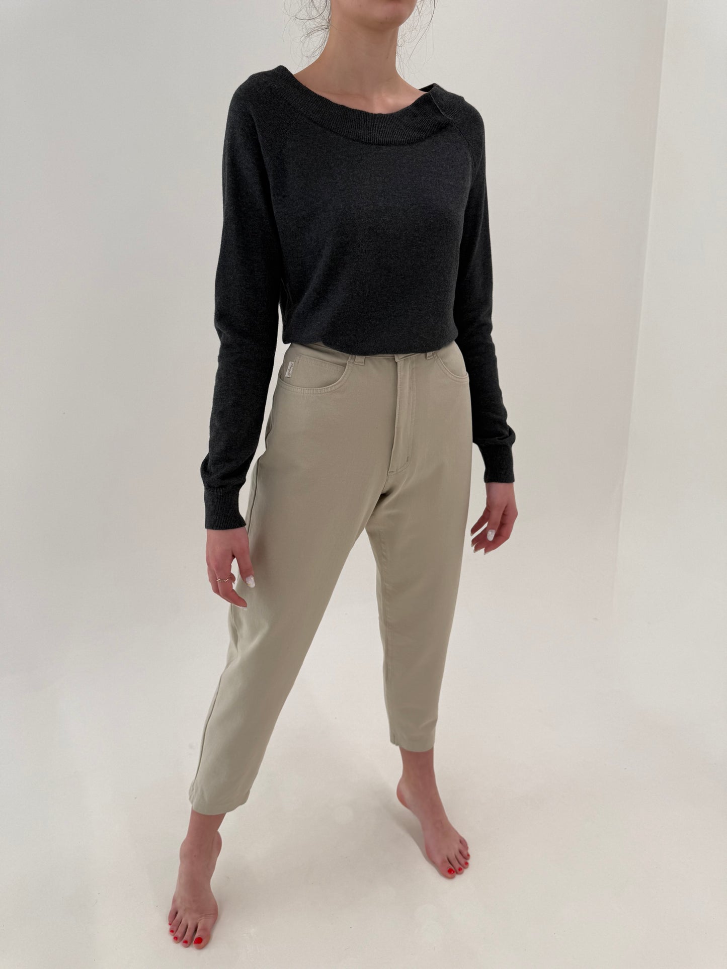 Jeans vintage nude cu talie ultra înaltă și ultra confort modelatori mom fit