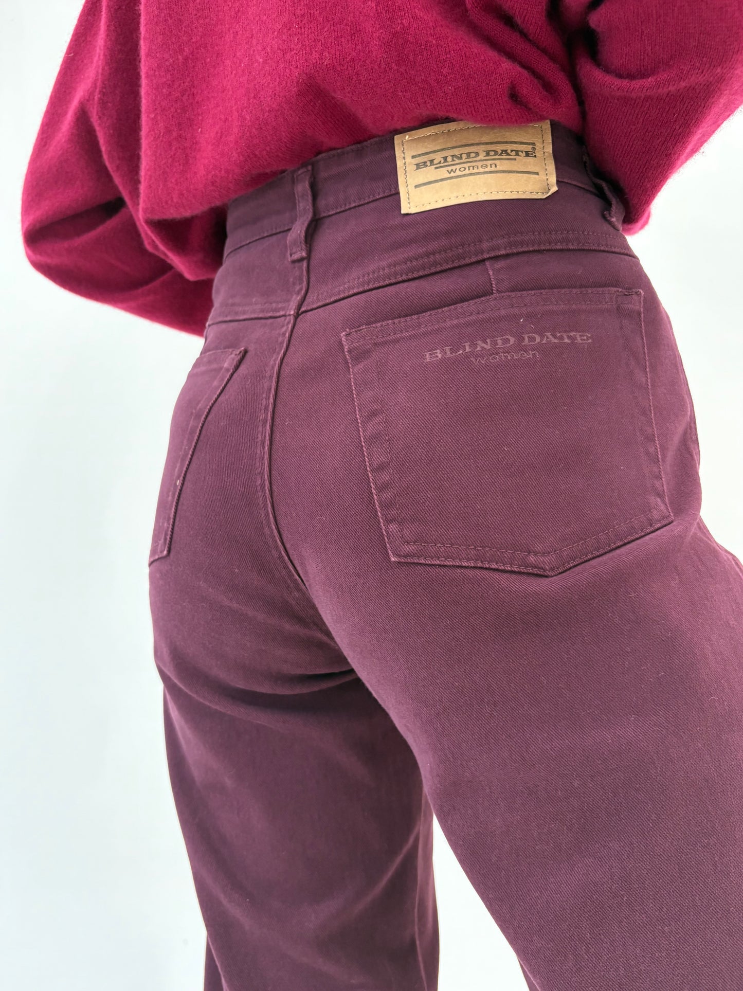 Jeans vintage burgundy cu talie ultra înaltă modelatori mom fit