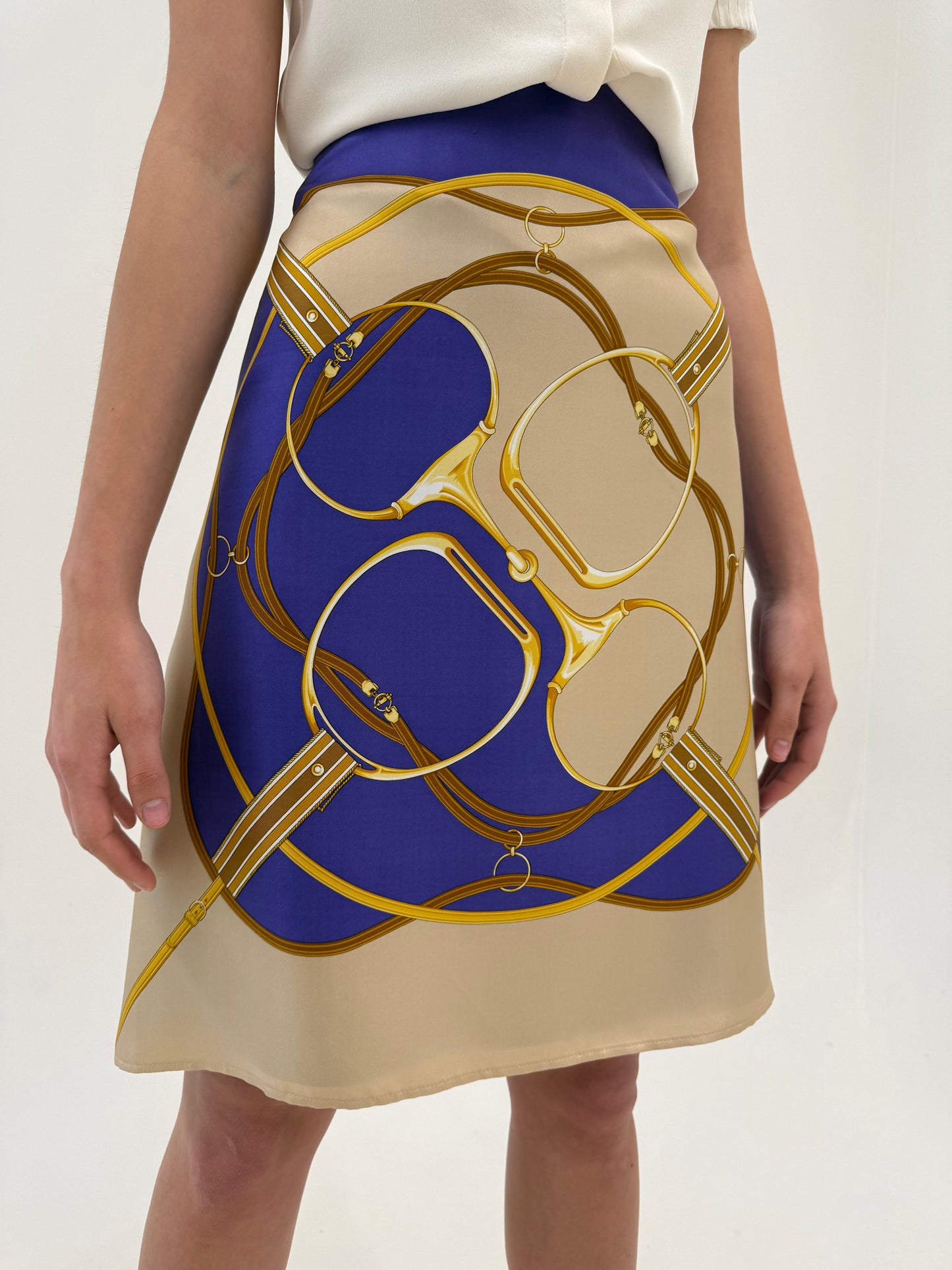 Fustă gama Max Mara cu print in stil Hermes din twill de mătase naturală