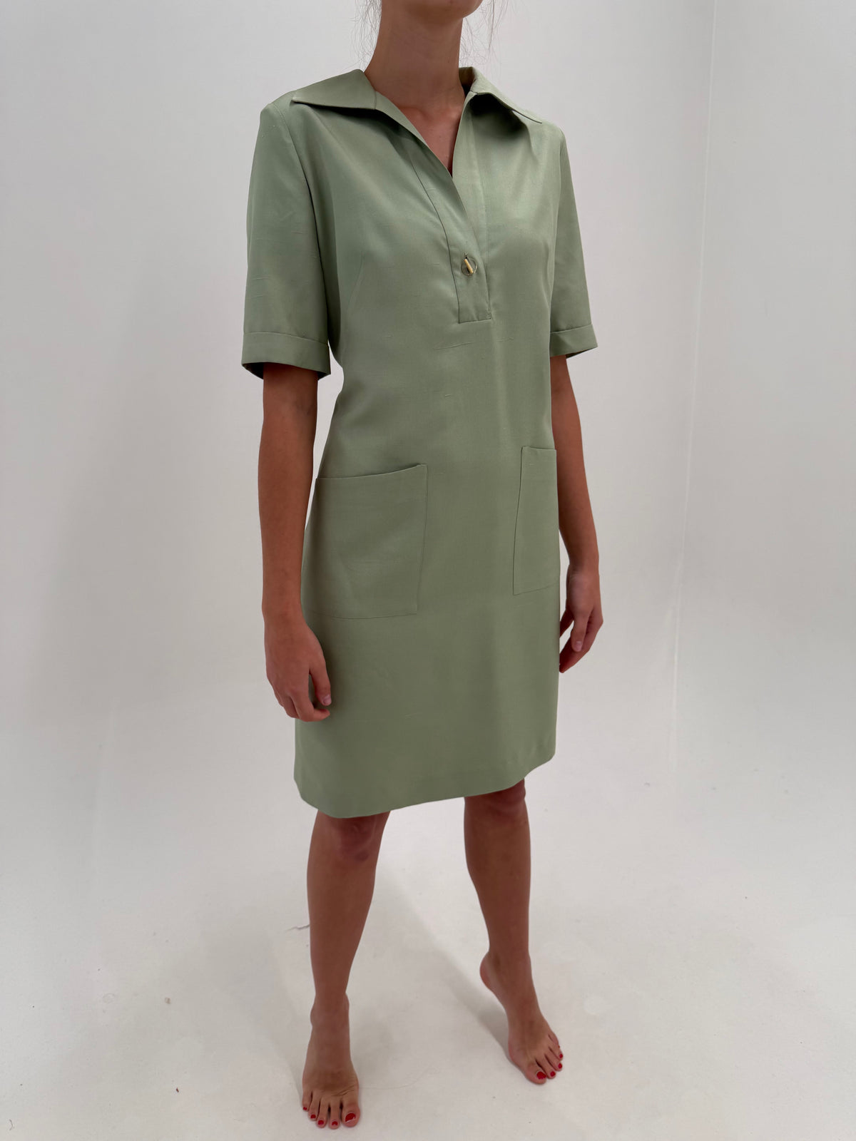 Rochie vintage de designer italian din stofita extrafina light green in croi retro modern