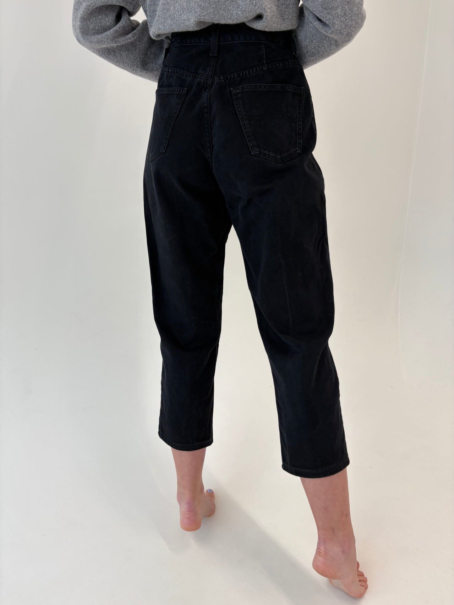 Jeans vintage mom fit petite dark wash cu talie ultra înaltă