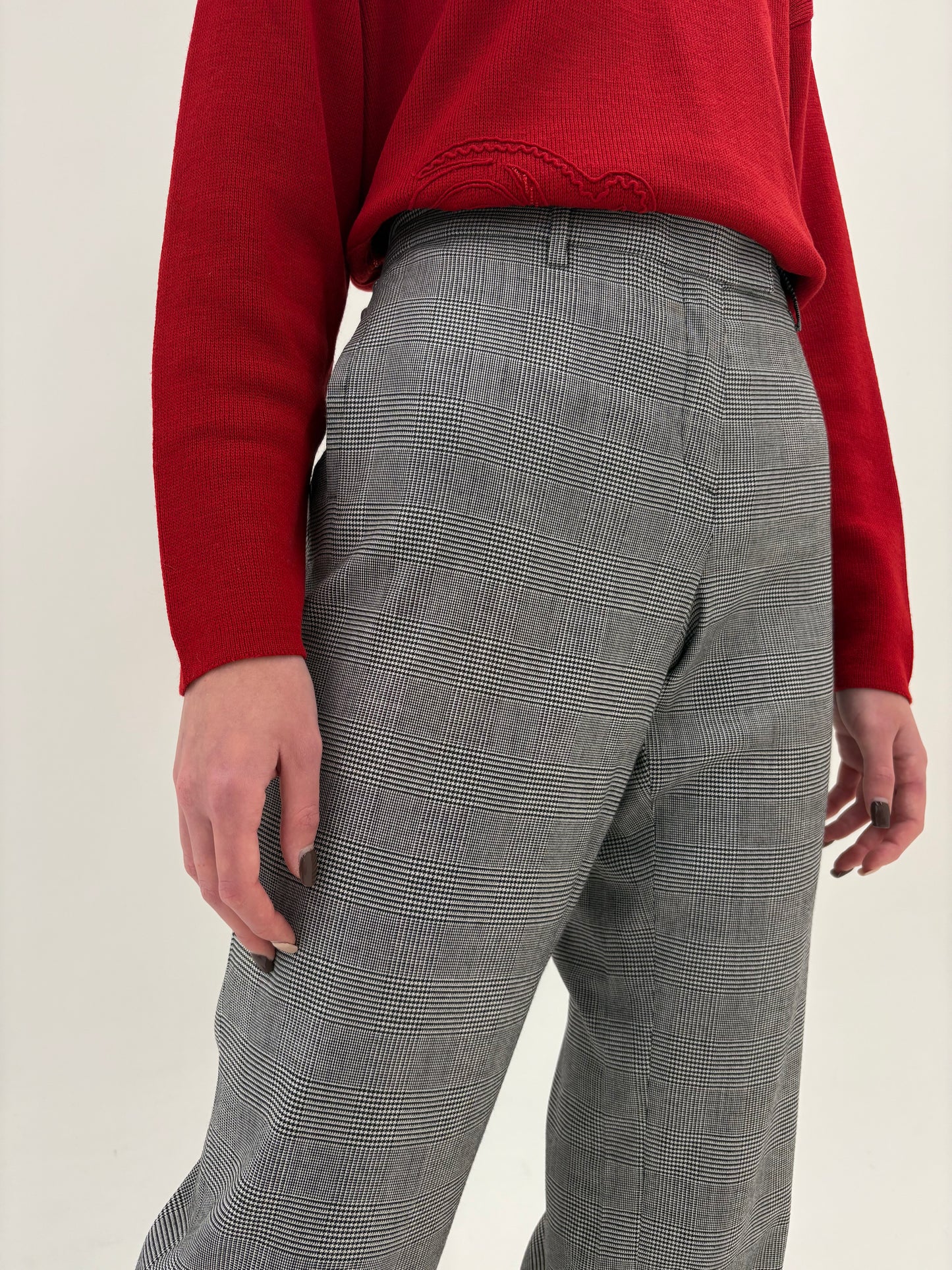 Pantaloni luxury Escada tall din lana extrafina în carouri alb negru