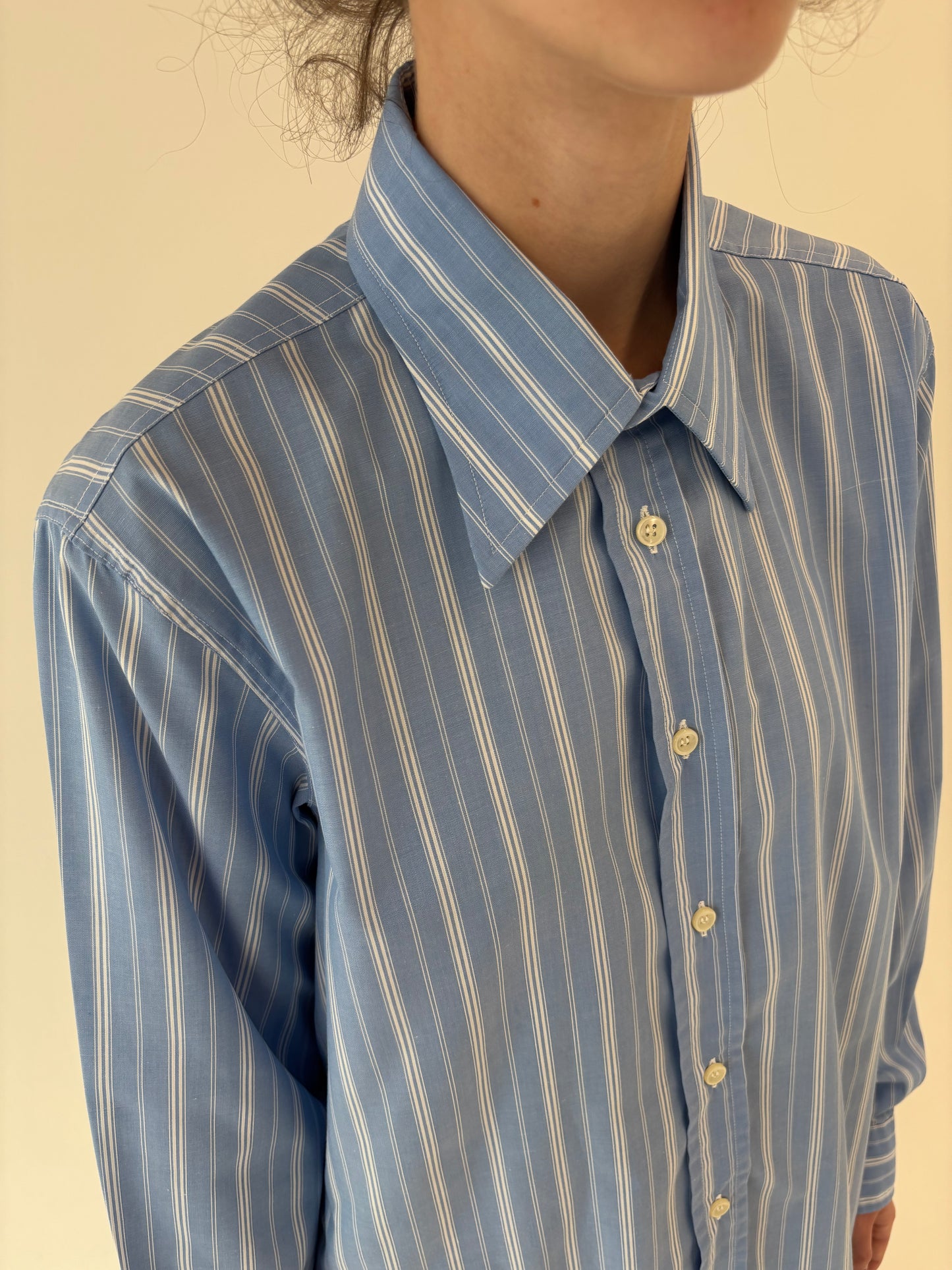 Cămașa premium baby blue cu dungi verticale din poplin plin de bumbac