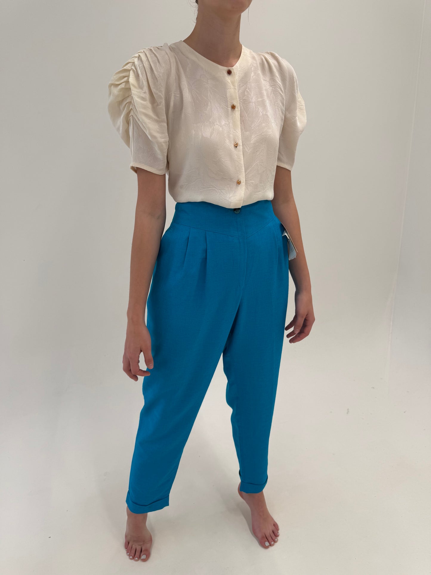 Pantaloni vintage noi din pânză cu talie ultra marcată extrem de înaltă