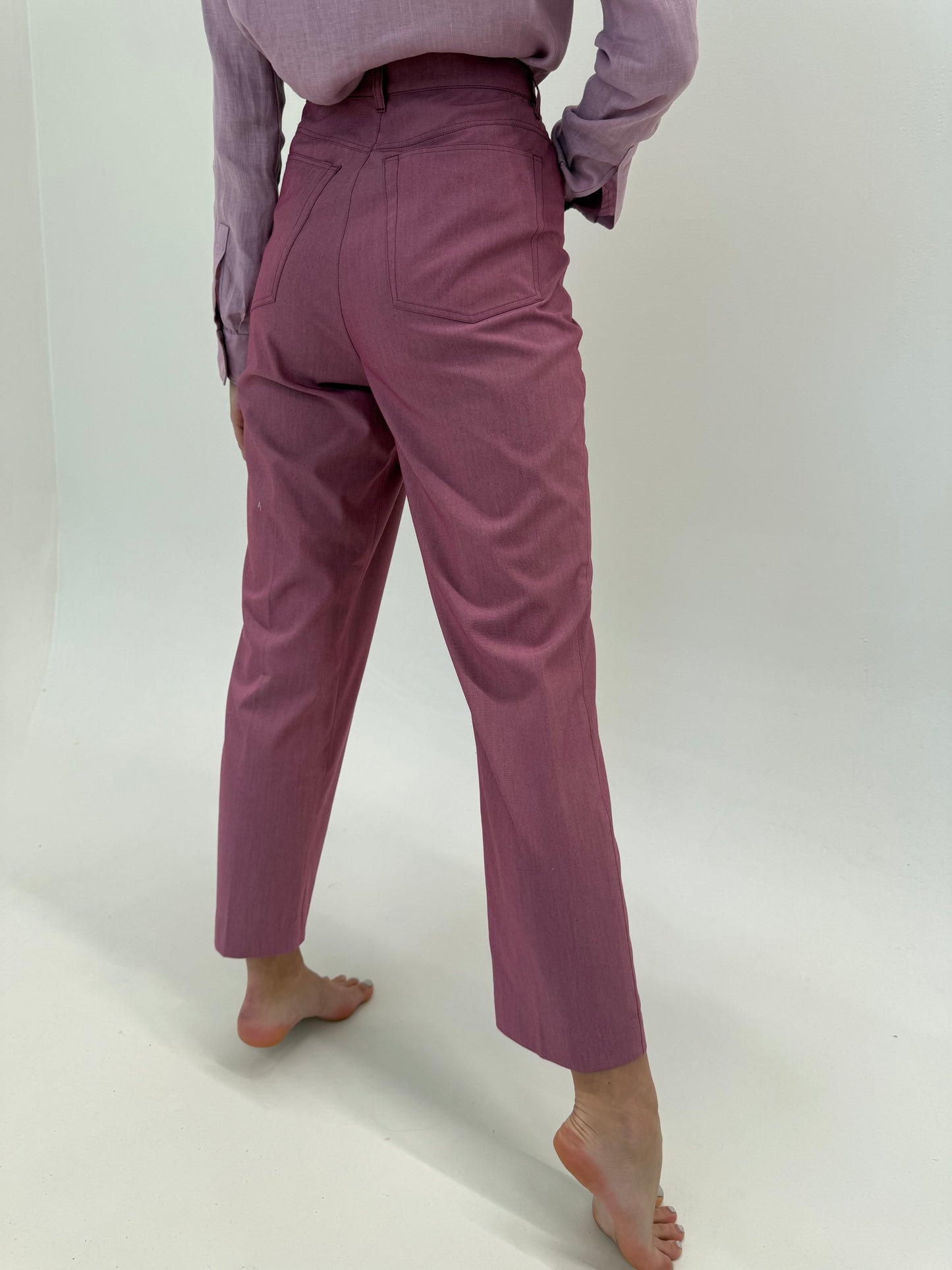 Pantaloni dusty rose Pink de vara cu talie ultra înaltă și solduri generoase