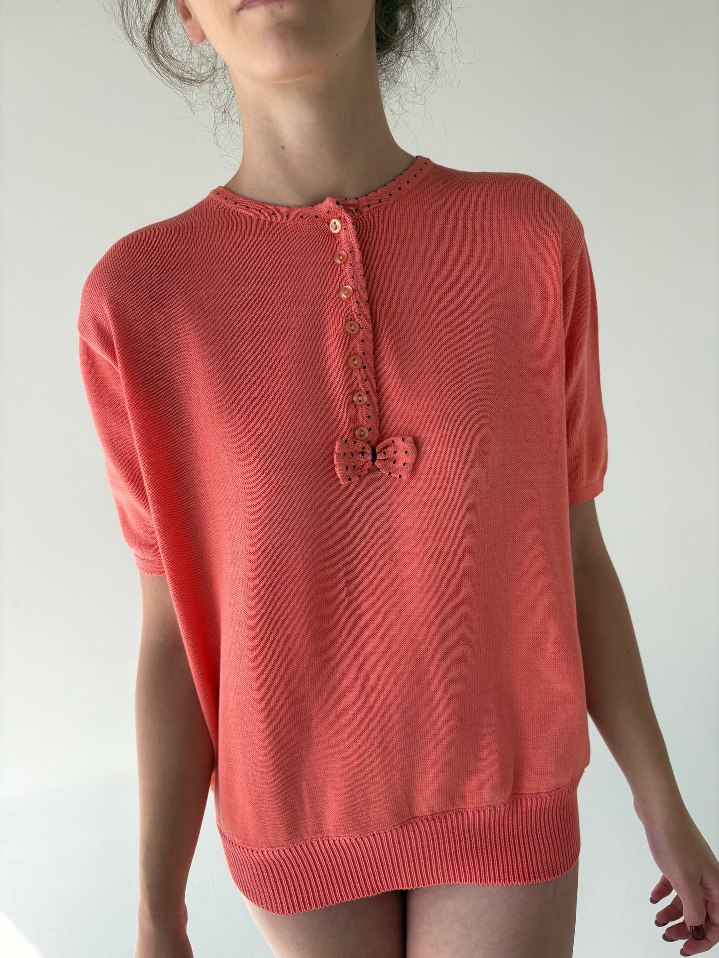 Top vintage coral red din jerse de gramaj mare