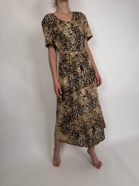 Rochie vintage animal print cu talie reglabilă