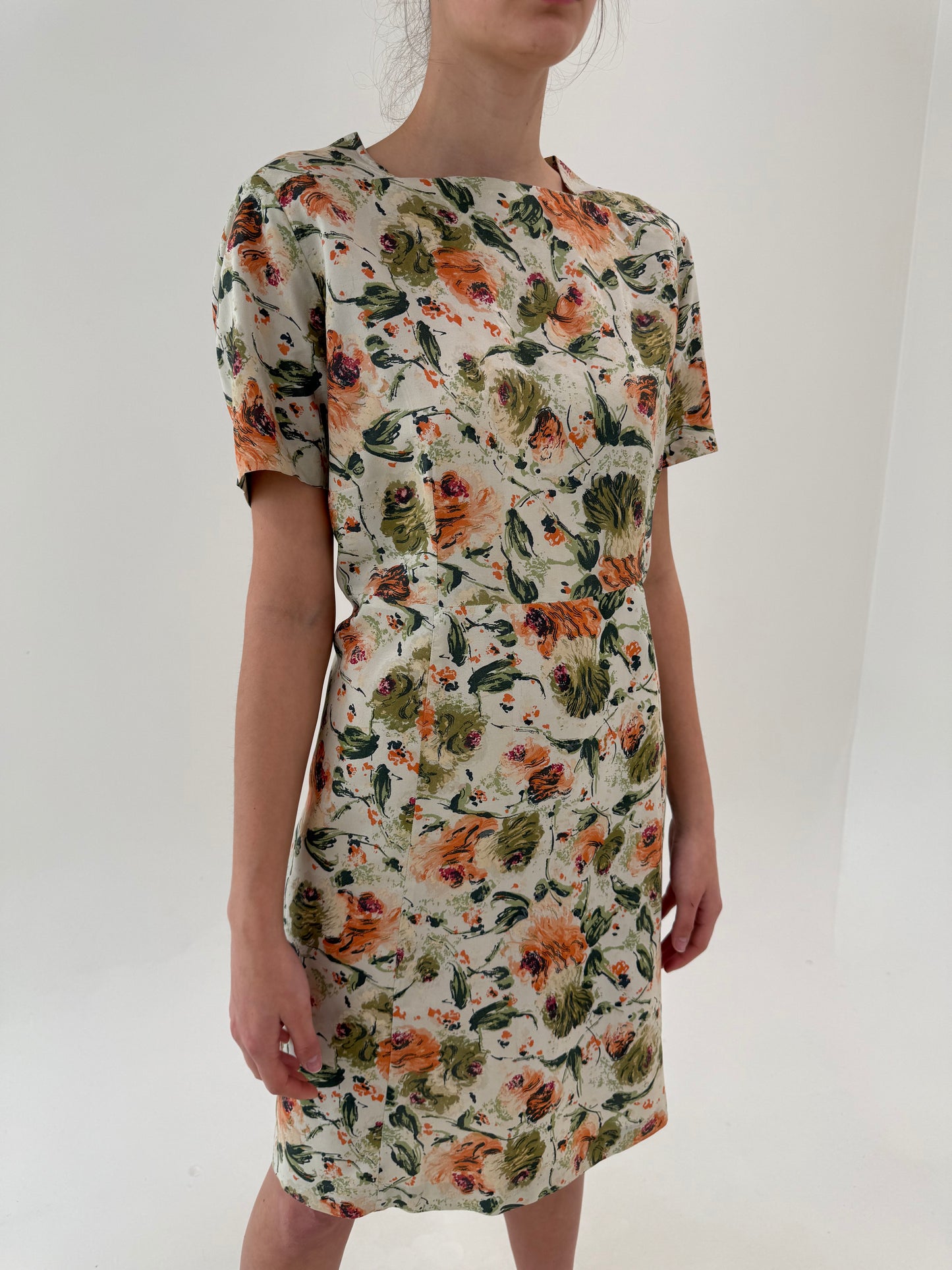 Rochie vintage din pânză de mătase naturală în culori superbe