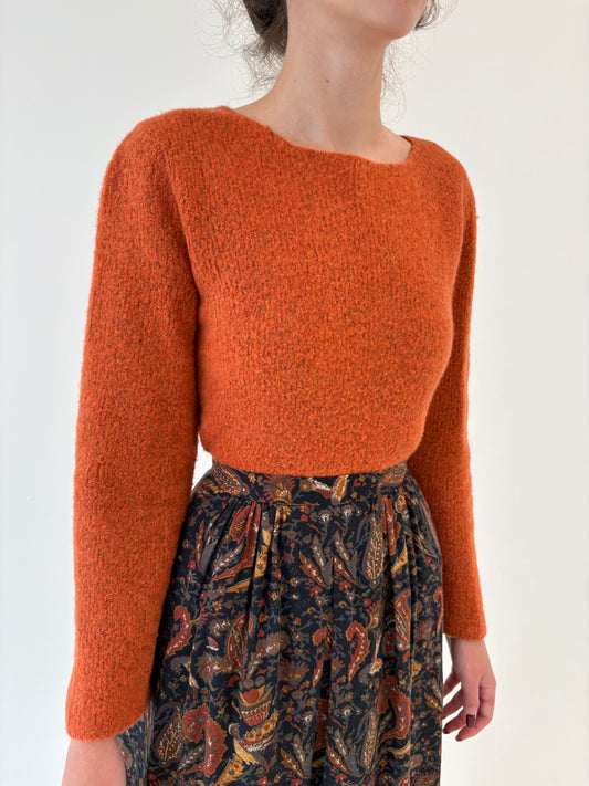 Pulover burnt orange din lana merino extrafina de gramaj mare