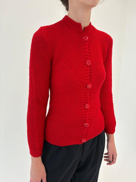 Jacheta vintage cherry red petite din jerse de lana extrafina de gramaj mare