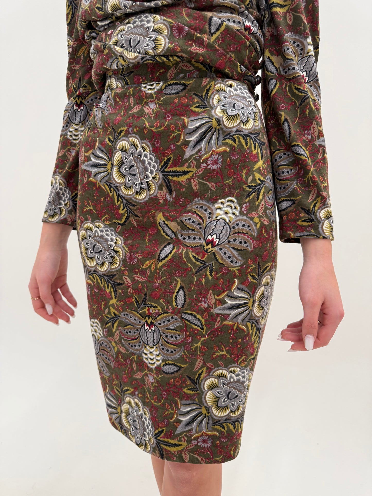 Set vintage luxury Luisa Spagnoli uitra confort cu drapaj în talie și fustă midi