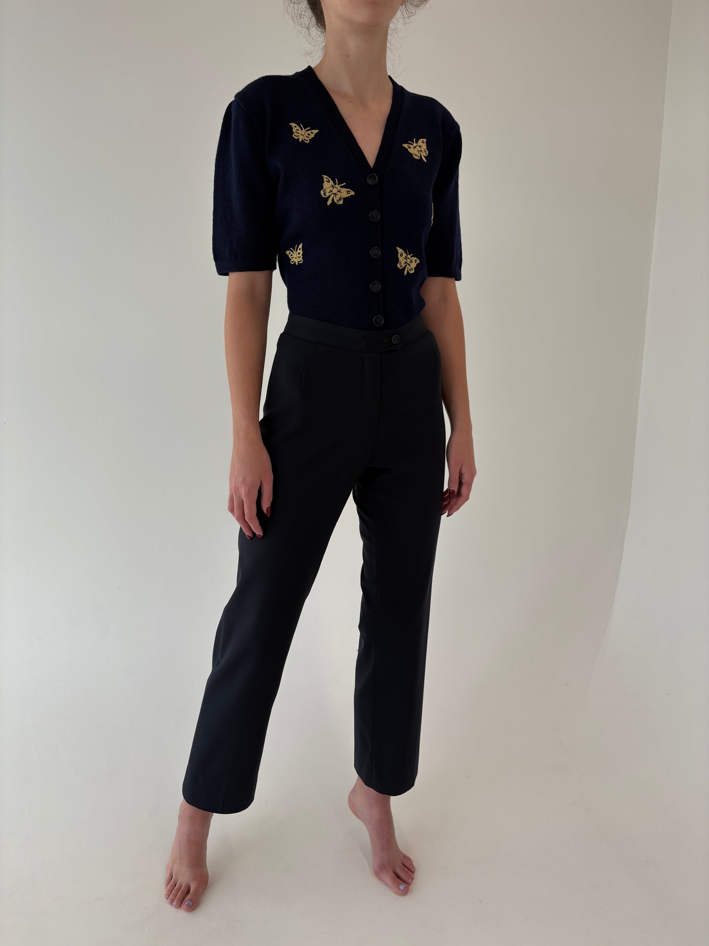 Pantaloni Navy din stofă de lana extrafina confort cu un touch strech