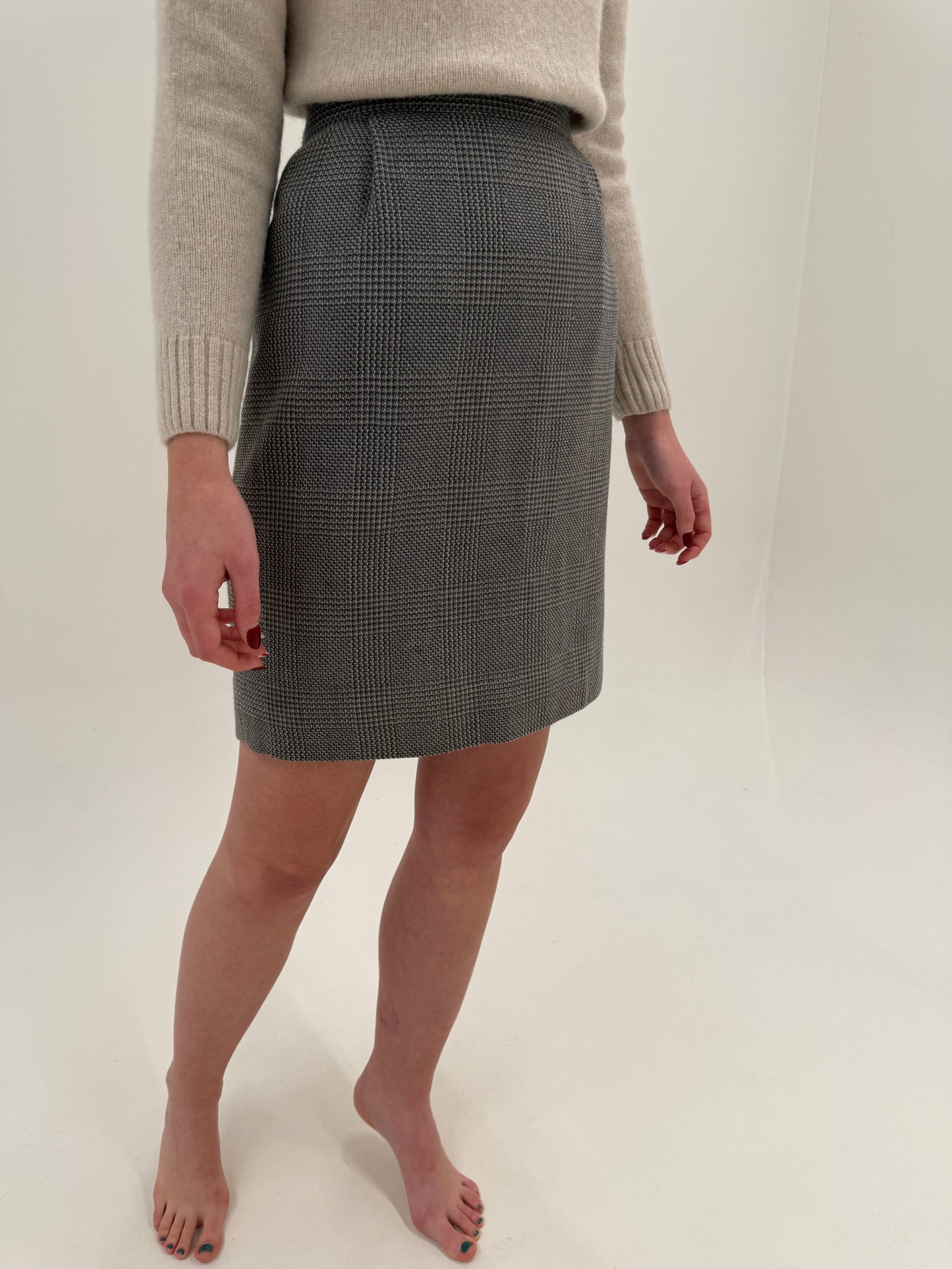 Fustă cu talie ultra înaltă din tweed superb de lana extrafina în nuanțe neutre