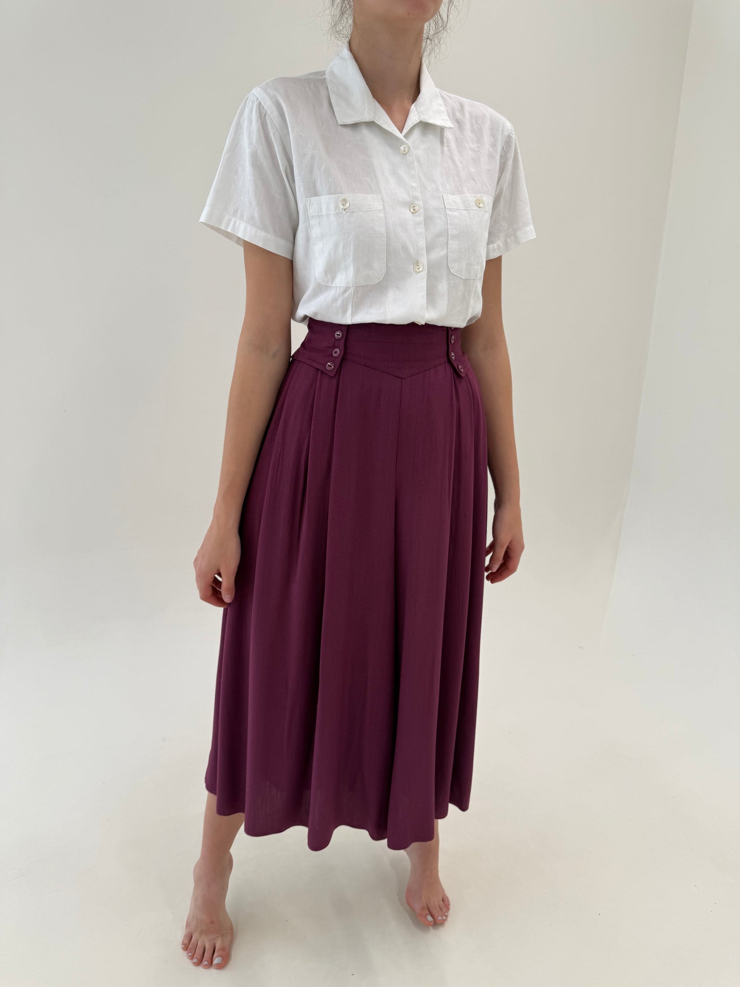 Fustă pantaloni vintage dark pink cu talie extrem de marcată ultra înaltă