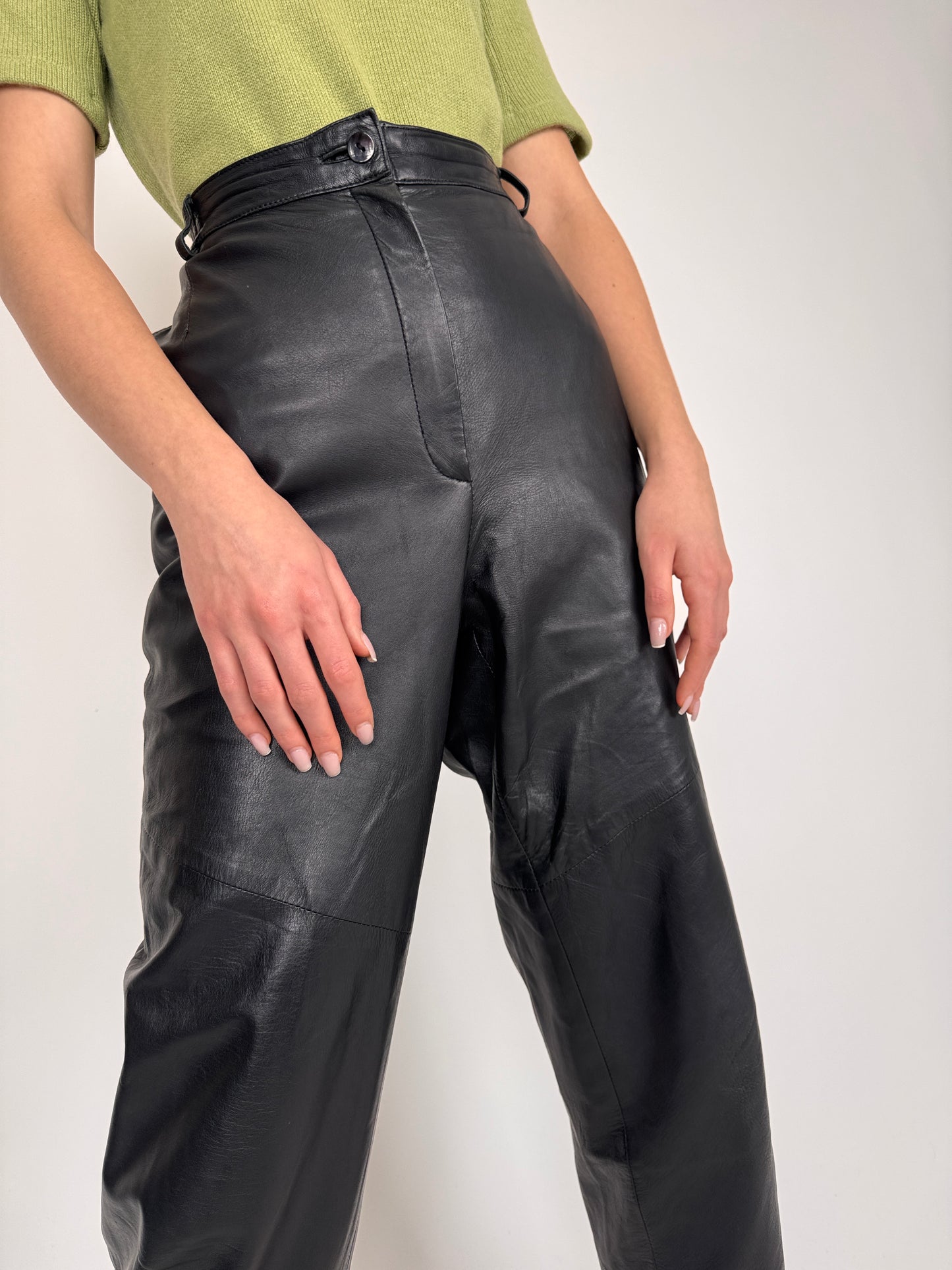 Pantaloni brand luxury Madeleine tall din piele naturală cu talie ultra înaltă