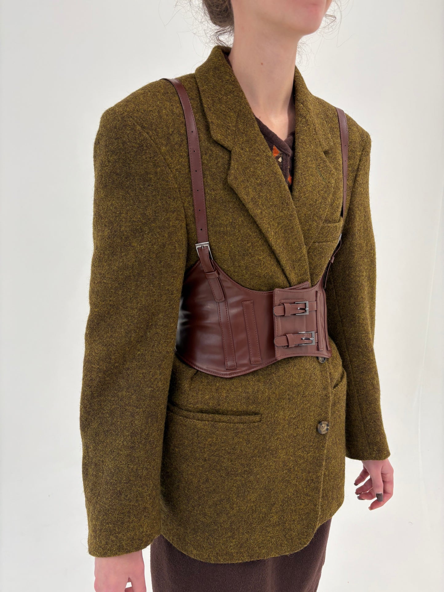 Sacou high end italian din tweed de lana mustard green