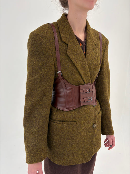 Sacou high end italian din tweed de lana mustard green