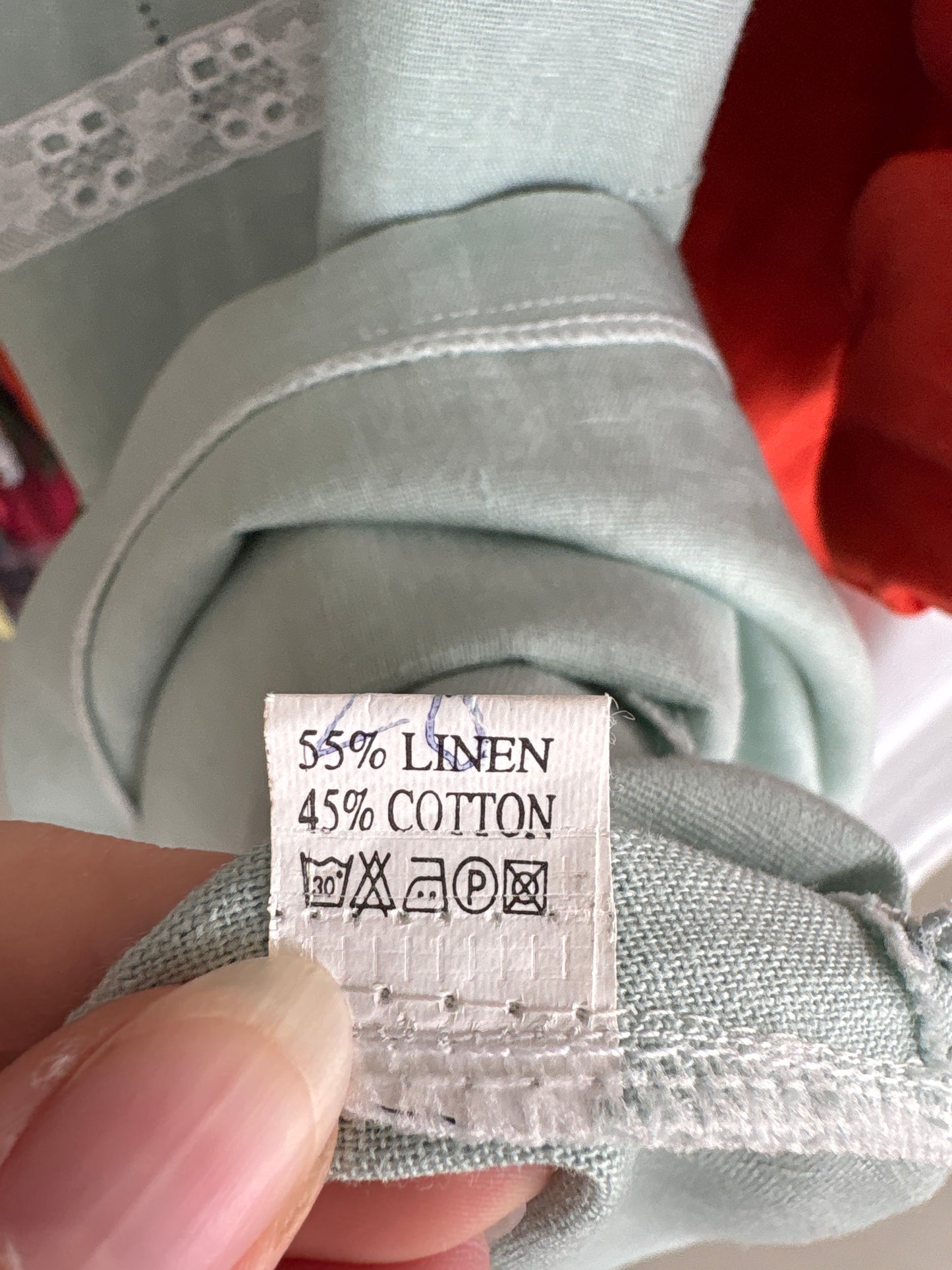 Rochie vintage italiană dusty mint green cu inserții brodate în croi minimalist