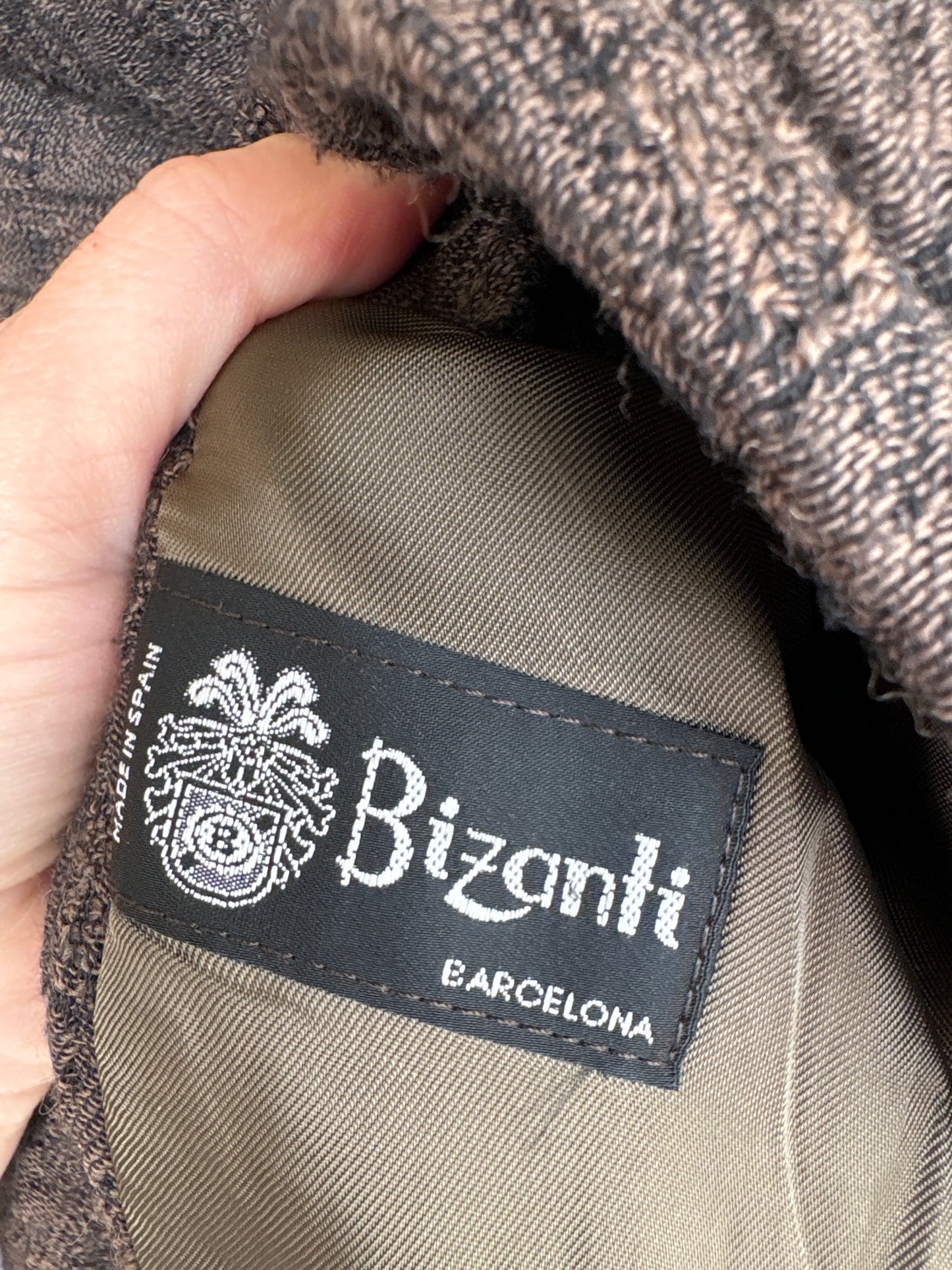 Sacou lung vintage excepțional din stofă waffle dark chocolate brown