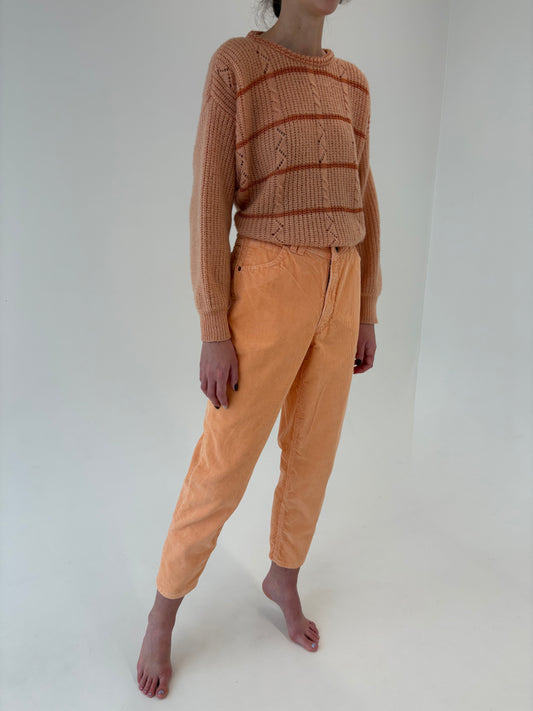 Pantaloni vintage din corduroy cu talie ultra înaltă marcată salmon orange