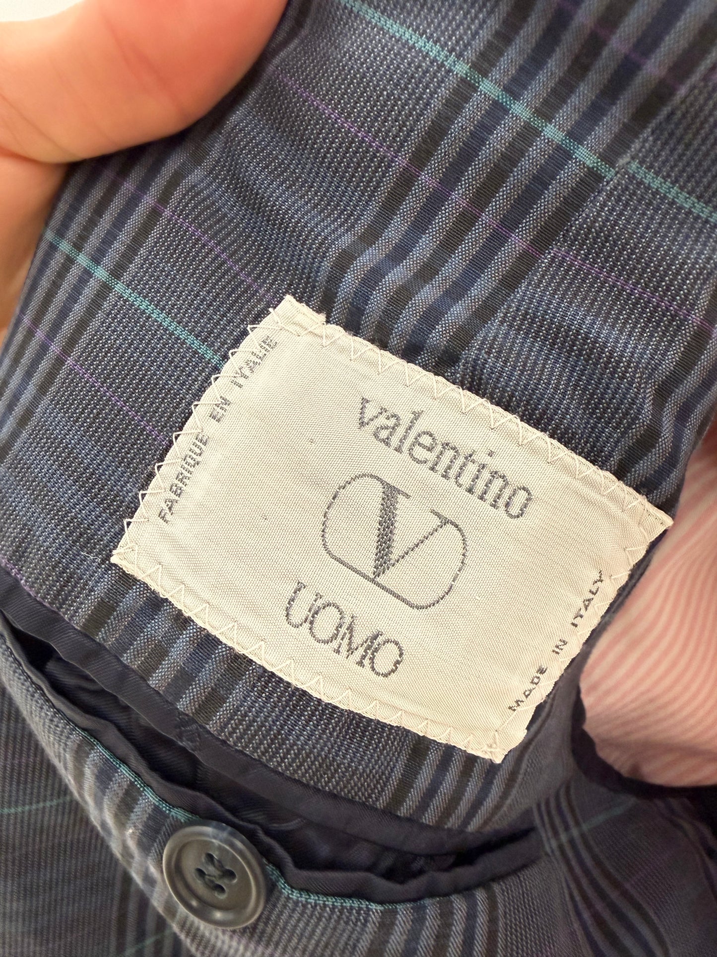 Sacou vintage Valentino în carouri fine turcoaz și powder Pink in croi actual