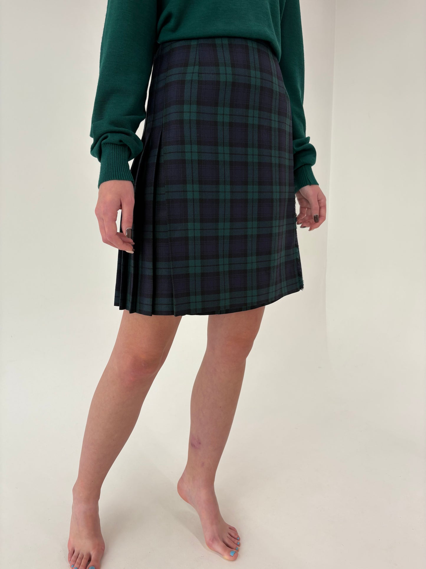 Fustă italiană din Tartan de lana în combinație clasică de culori