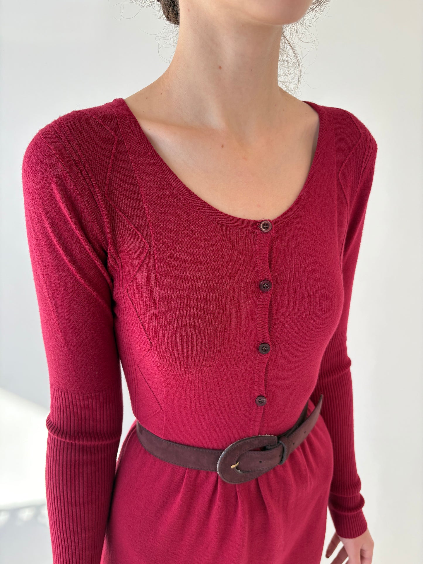 Rochie nouă burgundy din jerse de lana extrafina cu cașmir