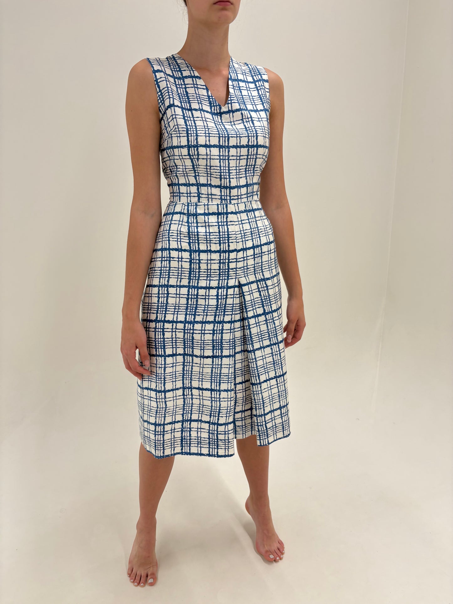 Rochie vintage din twill de mătase naturală cu talie ultra înaltă marcată