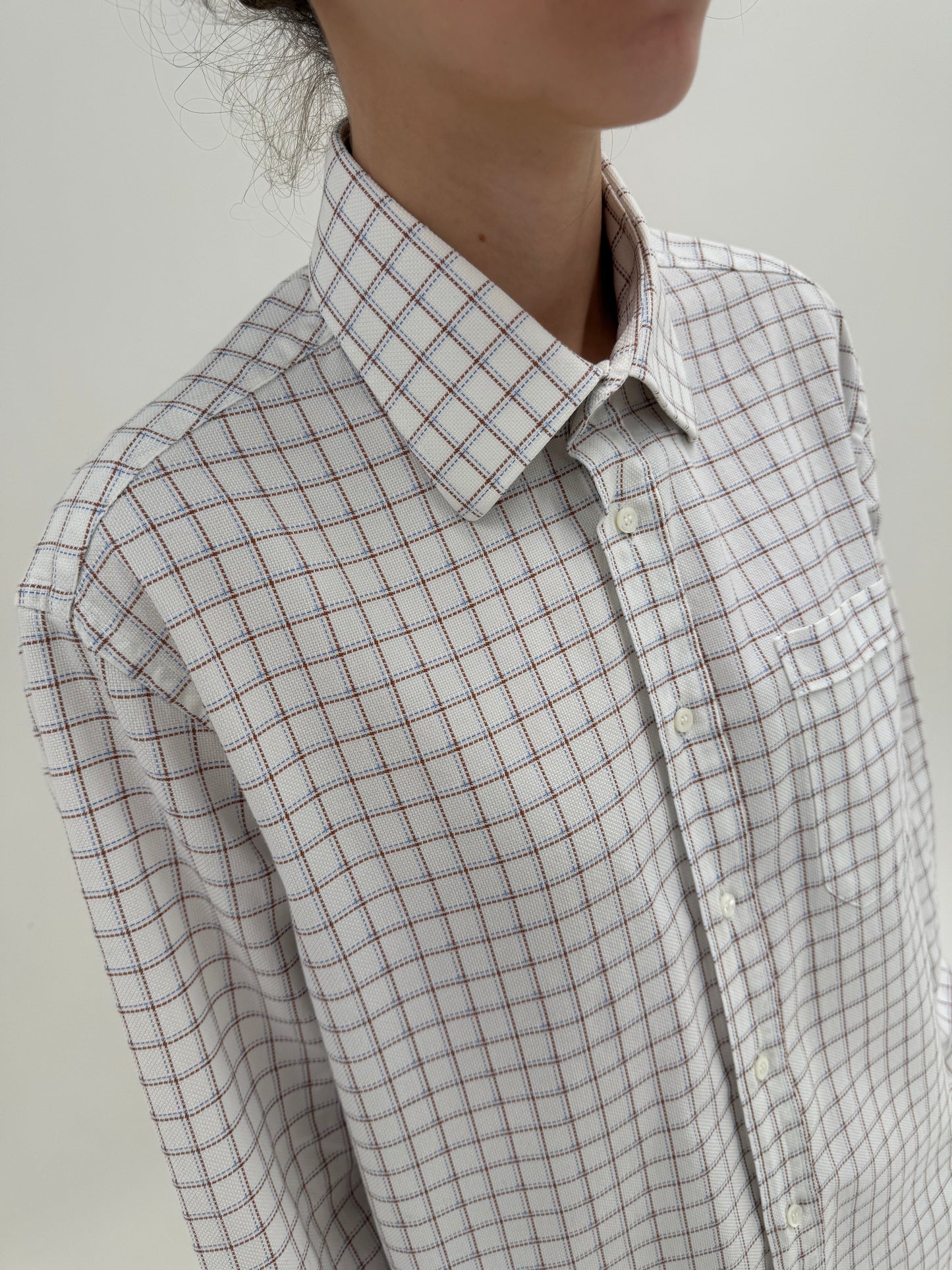 Cămașa Canali în carouri fine din poplin de bumbac ca un jacquard