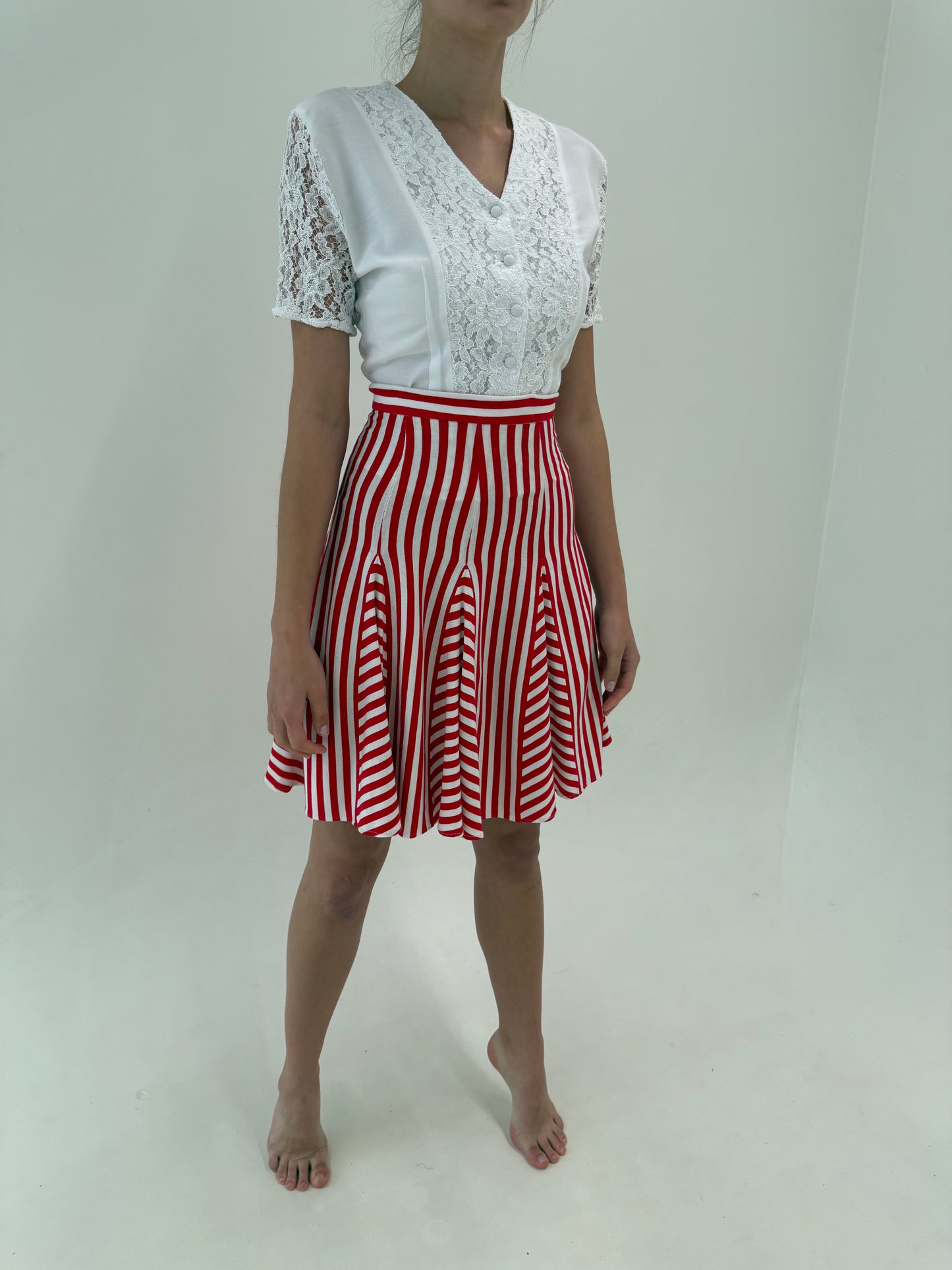 Fustă vintage de designer cu influențe nautice și clini în croi super amplu