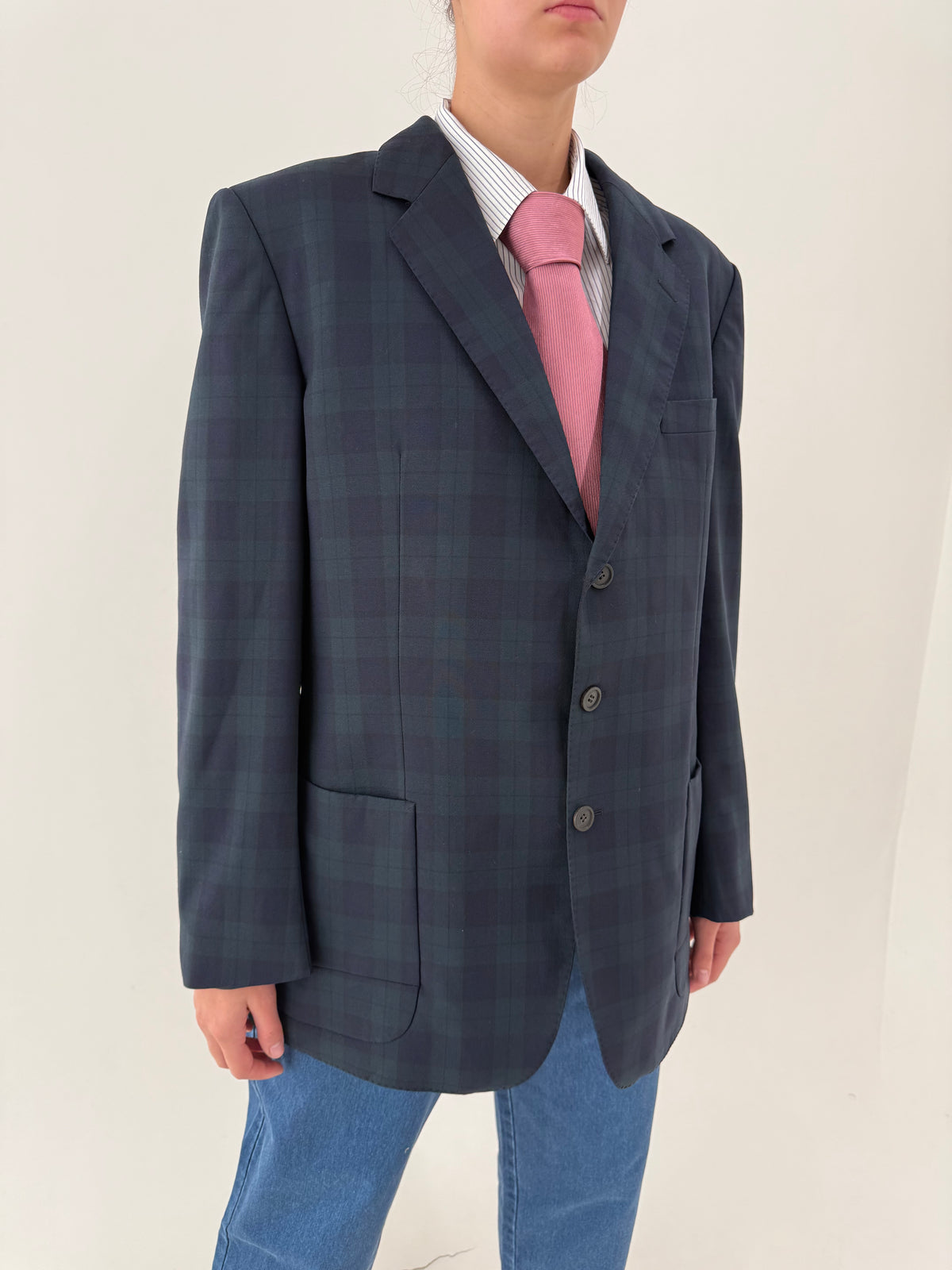 Sacou Burberry tall în croi actual din lana extrafina în carouri și combinație clasică de culori