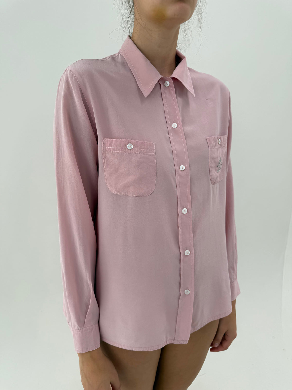 Cămașa vintage italiană powder Pink petite din mătase naturală