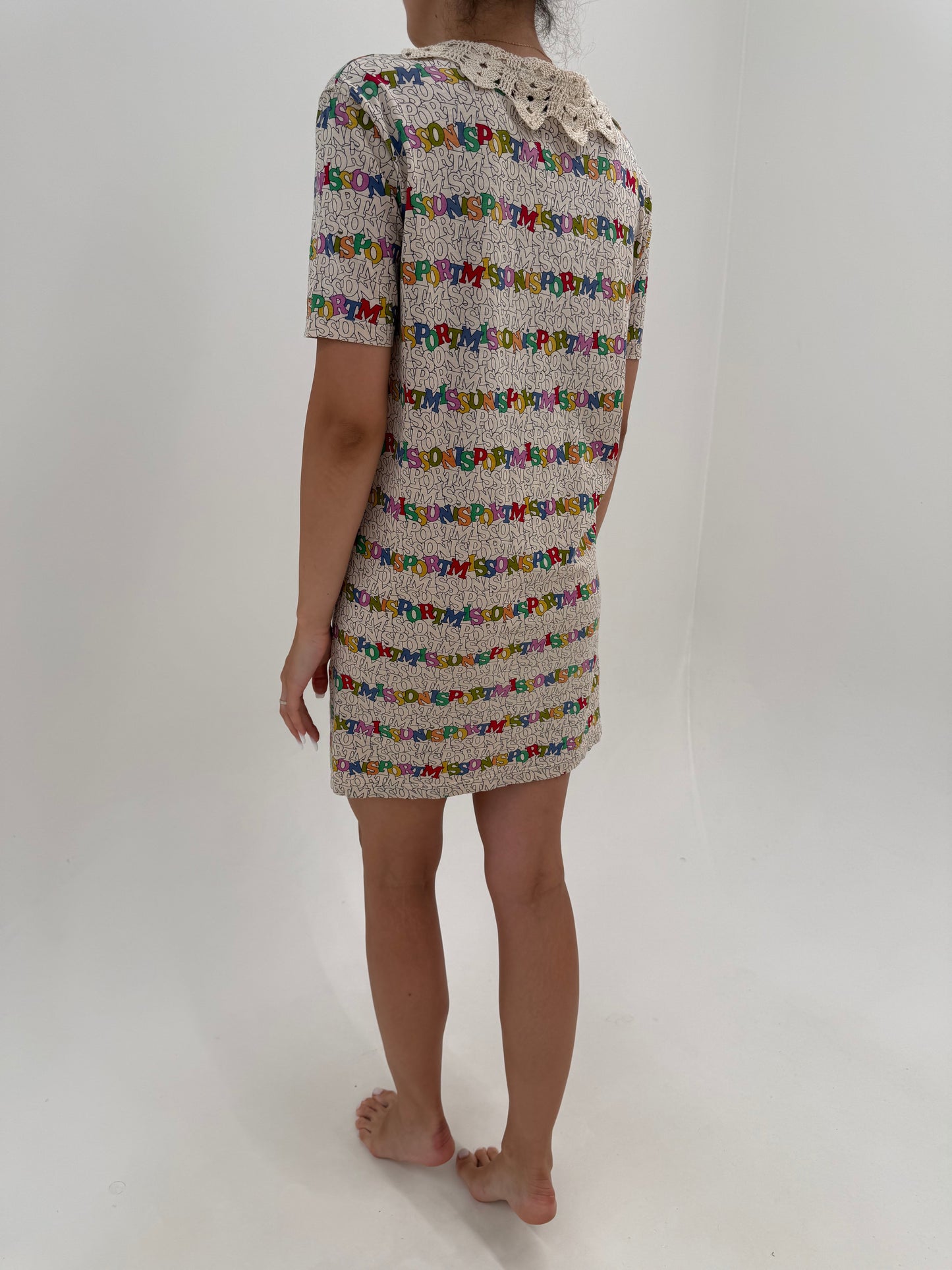 Rochie vintage Missoni cu influențe casual cu guler macrame din bumbac