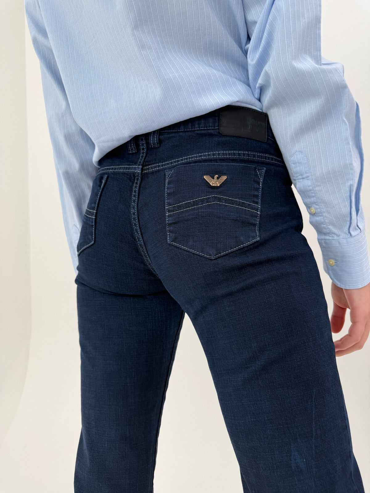 Jeans Armani petite indigo wash din bumbac ultra confort modelator straight leg