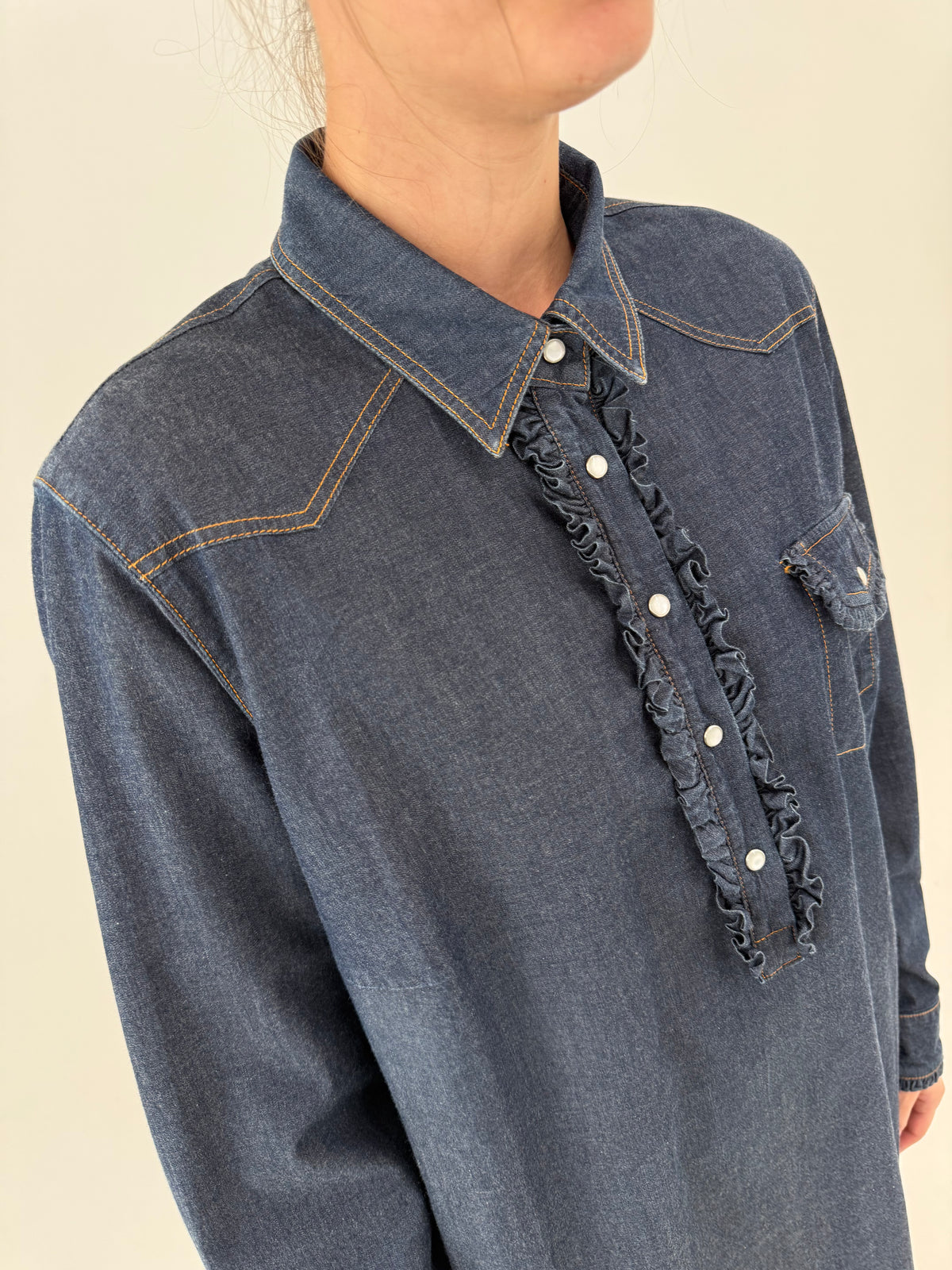 Rochie din jeans Marina Rinaldi ultra confort de bumbac raw wash cu mini jabou
